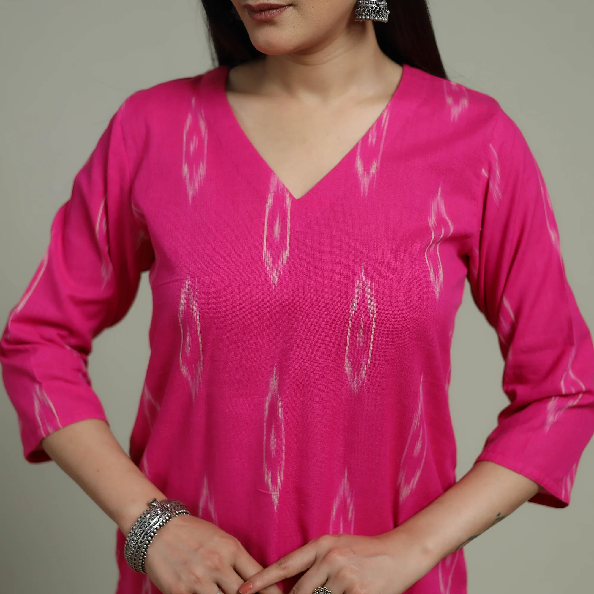 Pochampally Ikat Cotton Suit Set with Dupatta for women 07 - Image 4
