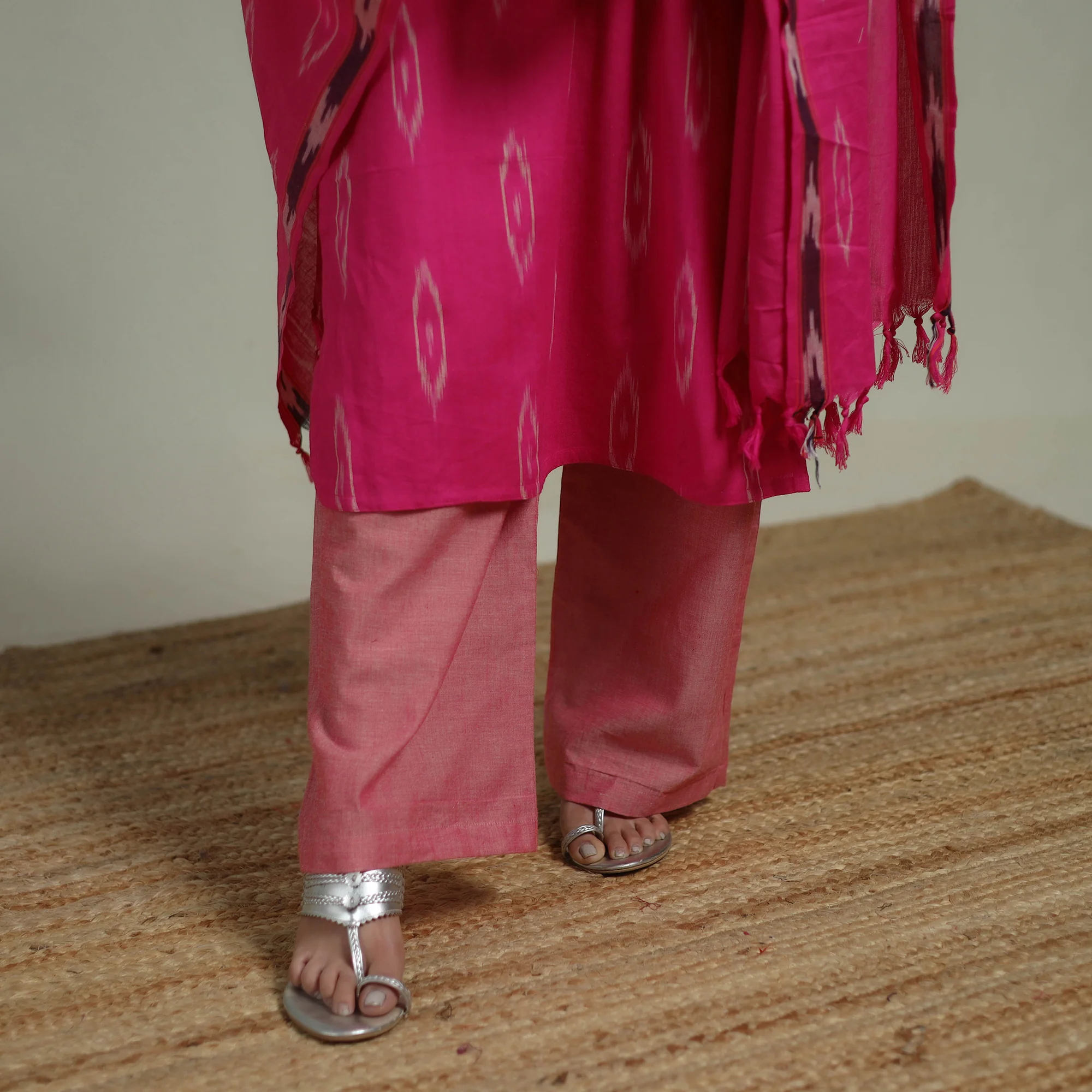 Pochampally Ikat Cotton Suit Set with Dupatta for women 07 - Image 5