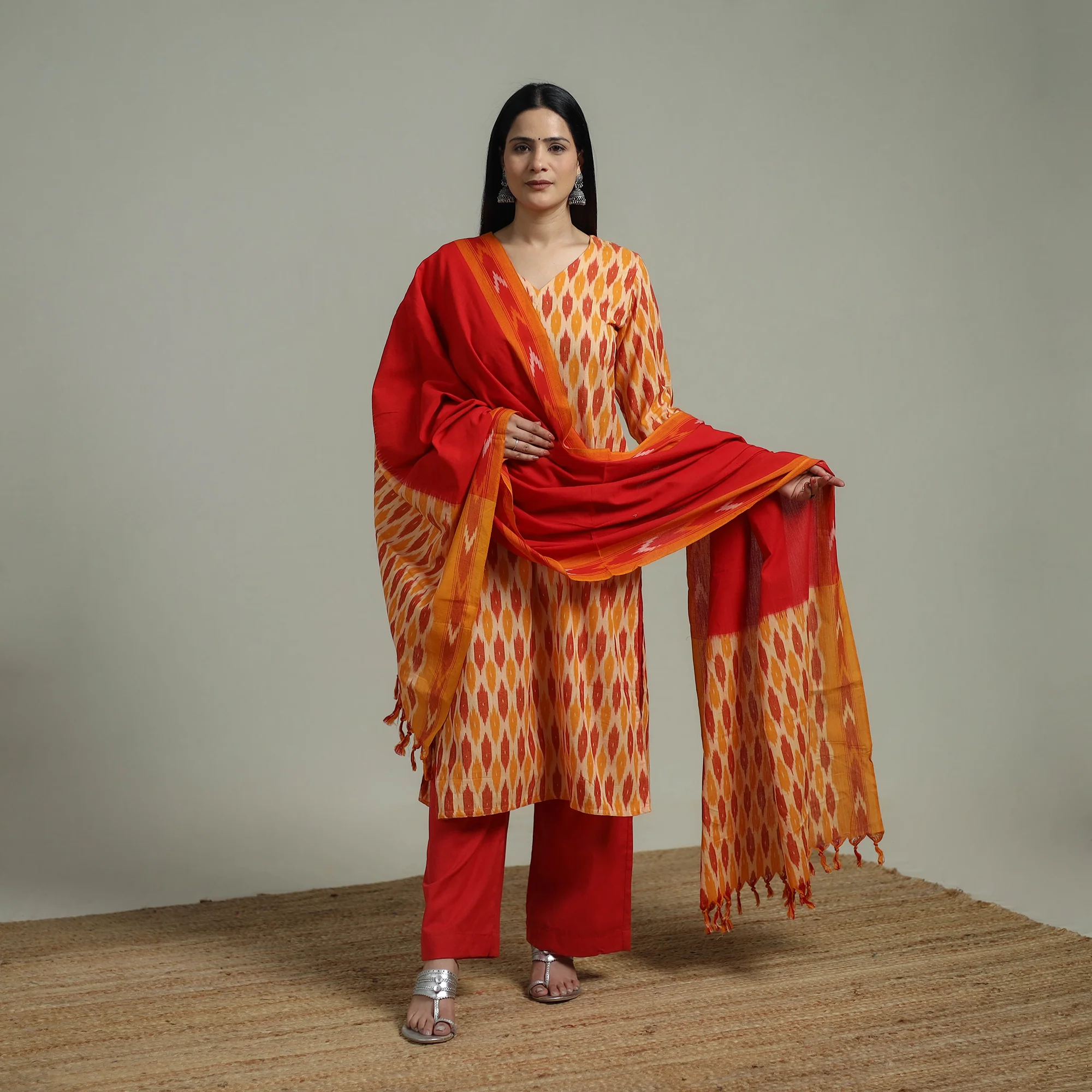 Pochampally Ikat Cotton Suit Set with Dupatta for women 08