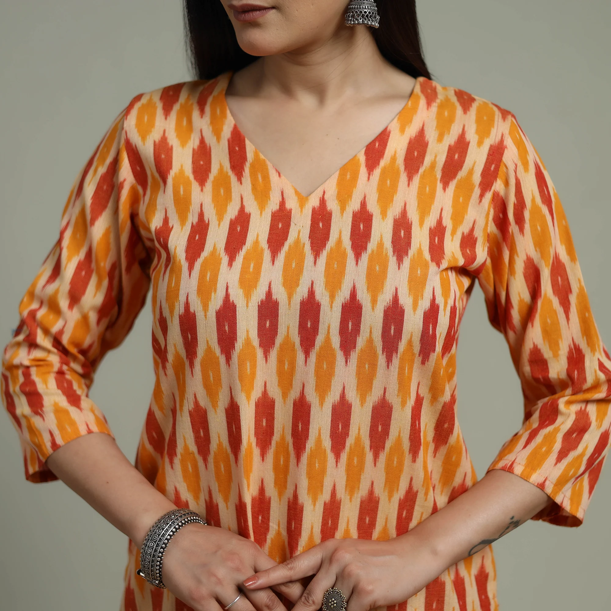 Pochampally Ikat Cotton Suit Set with Dupatta for women 08 - Image 4