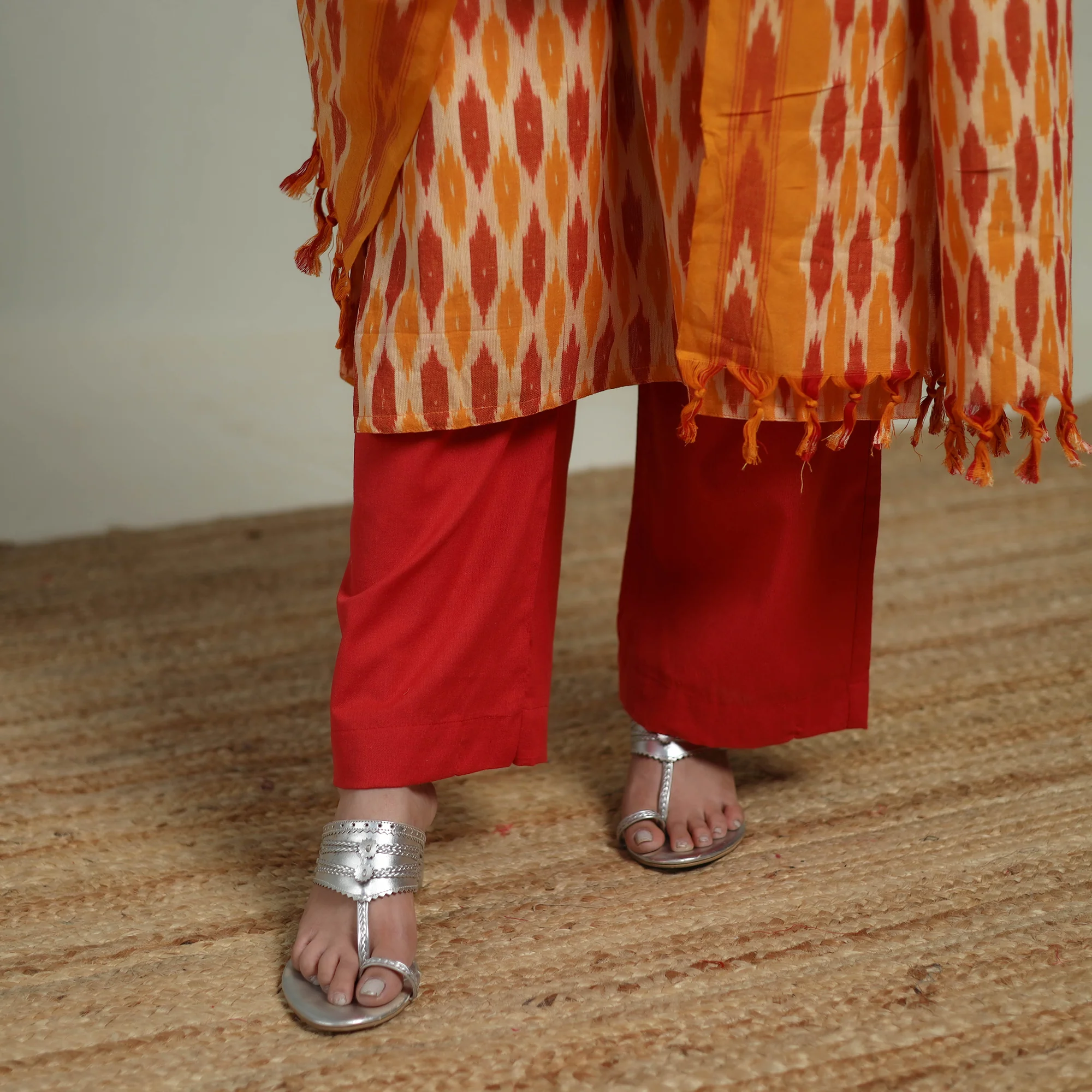 Pochampally Ikat Cotton Suit Set with Dupatta for women 08 - Image 5
