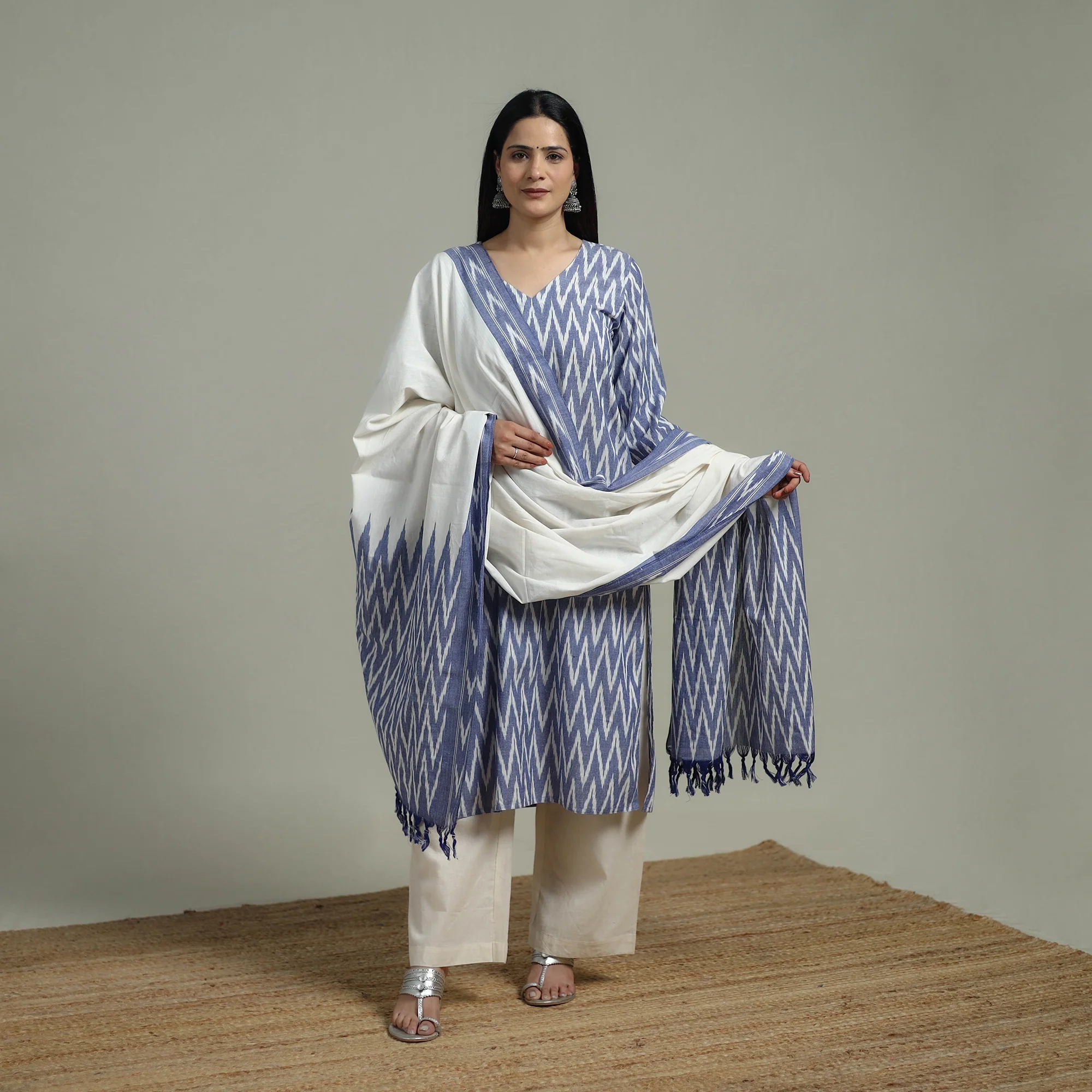 Pochampally Ikat Cotton Suit Set with Dupatta for women 09