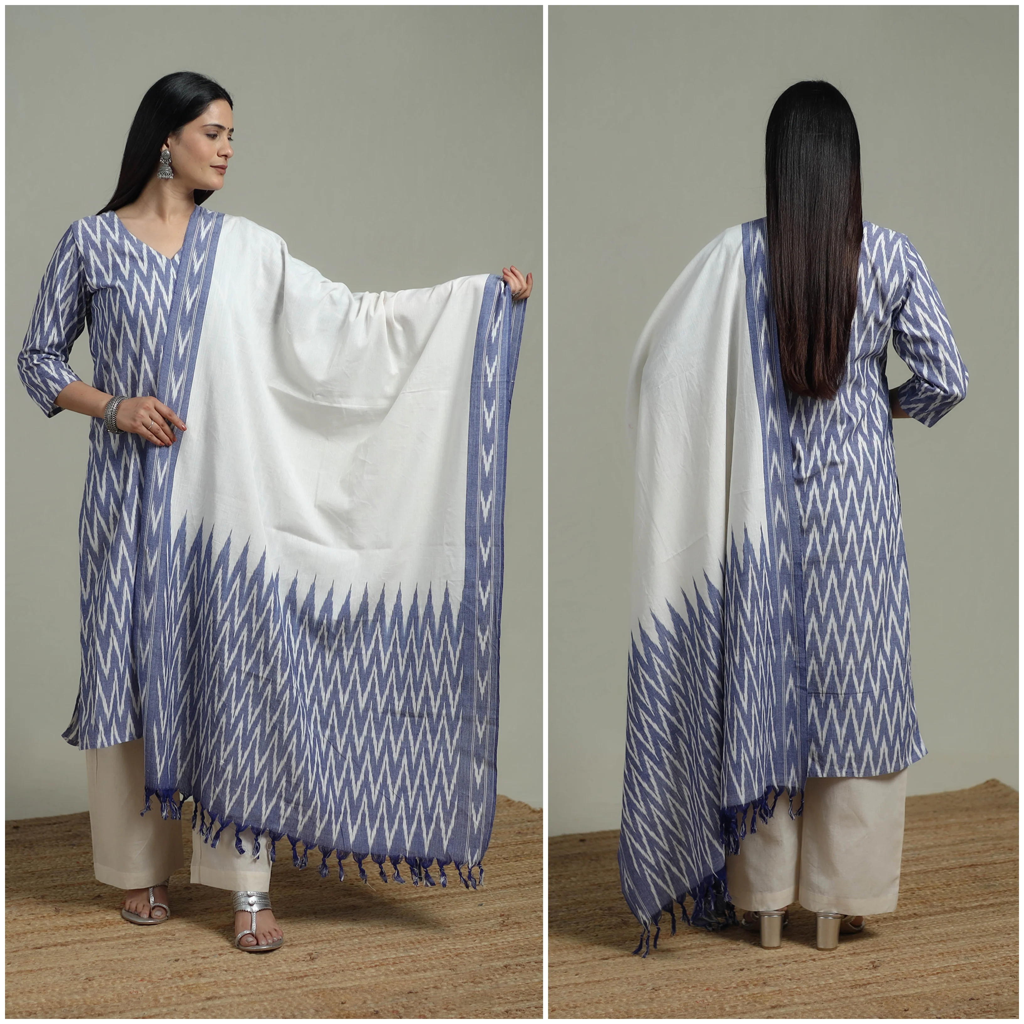 Pochampally Ikat Cotton Suit Set with Dupatta for women 09 - Image 2