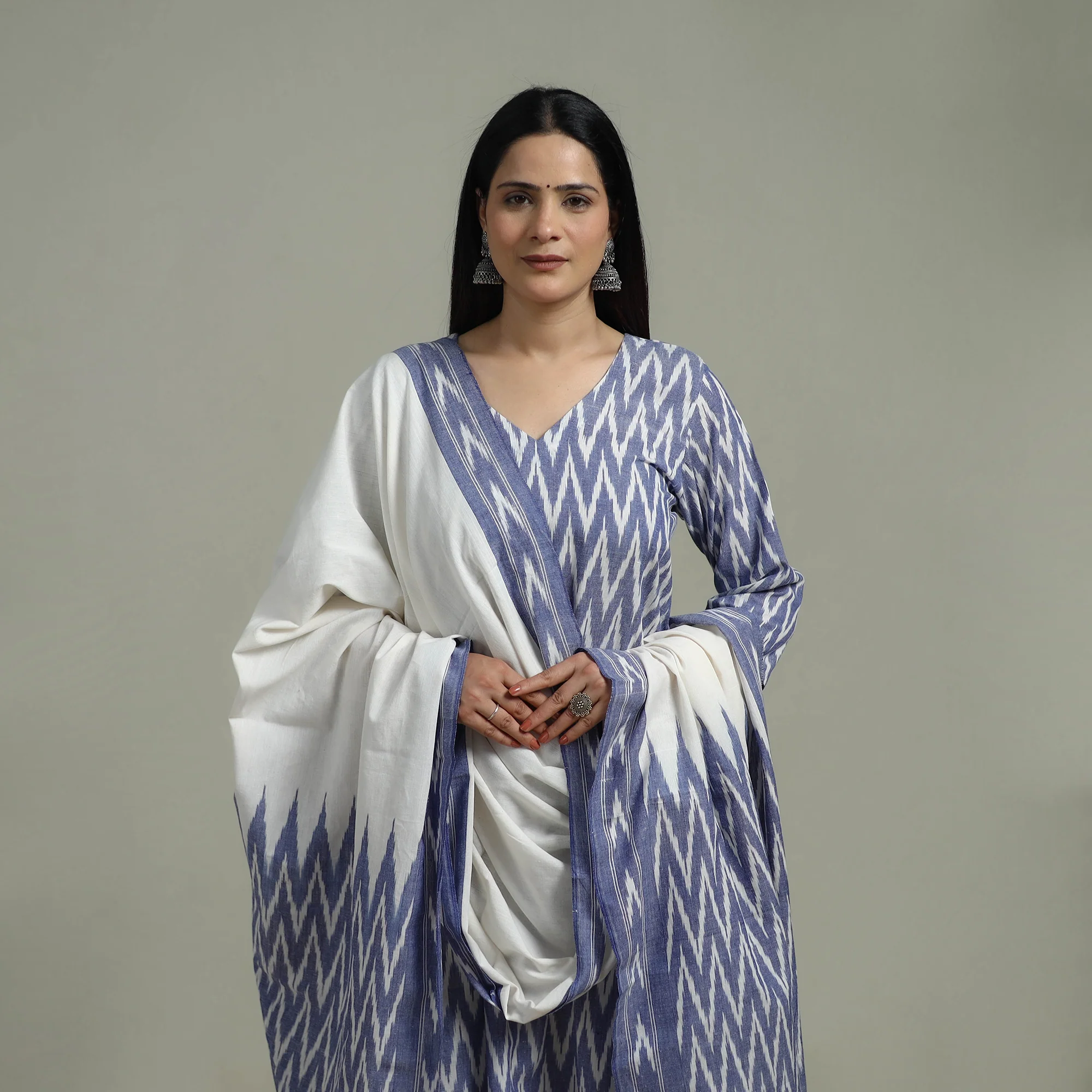 Pochampally Ikat Cotton Suit Set with Dupatta for women 09 - Image 3