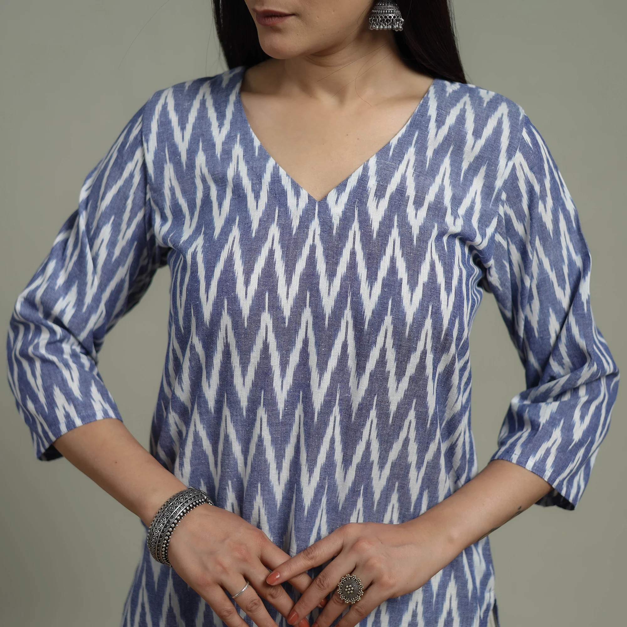 Pochampally Ikat Cotton Suit Set with Dupatta for women 09 - Image 4