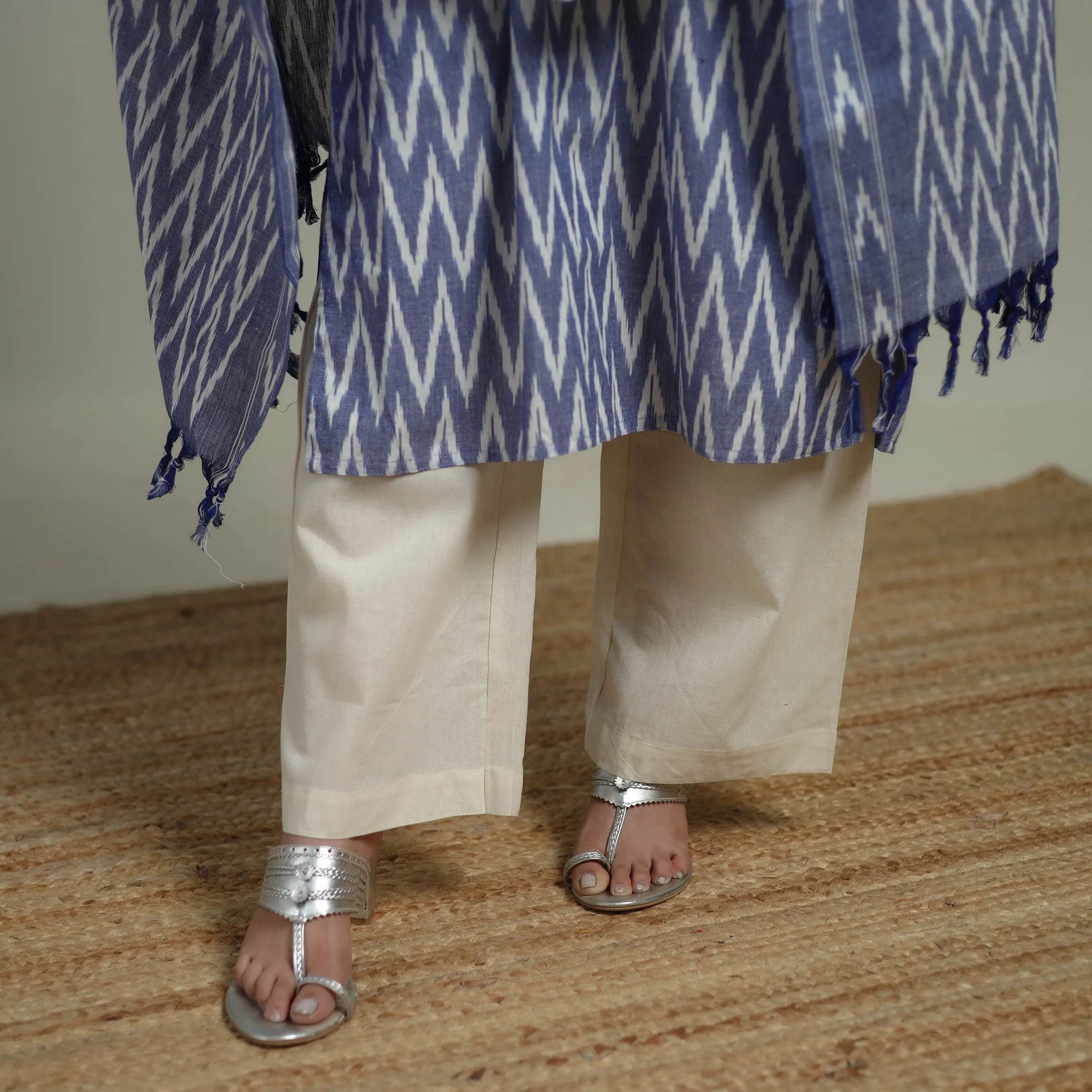 Pochampally Ikat Cotton Suit Set with Dupatta for women 09 - Image 5