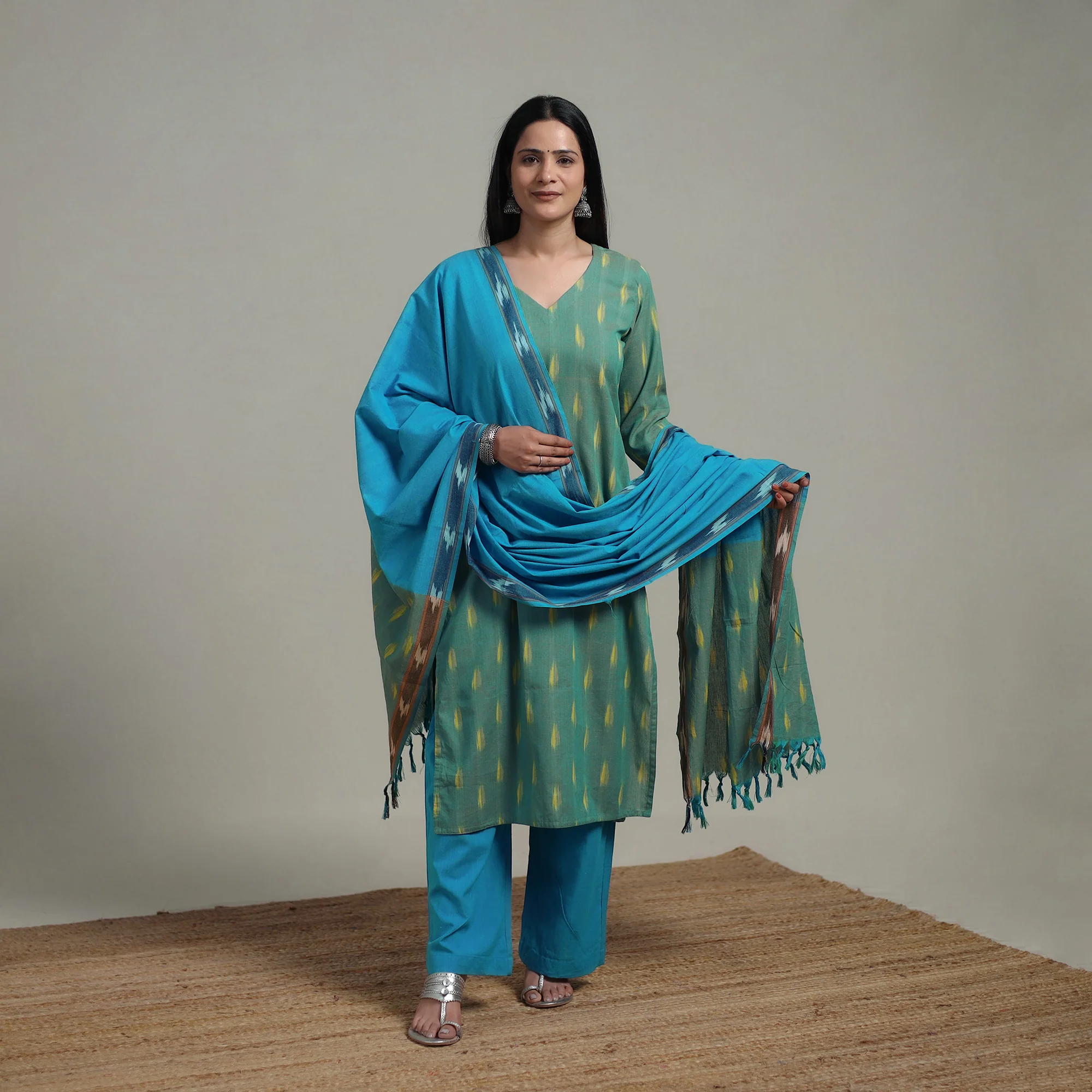 Pochampally Ikat Cotton Suit Set with Dupatta for women 10