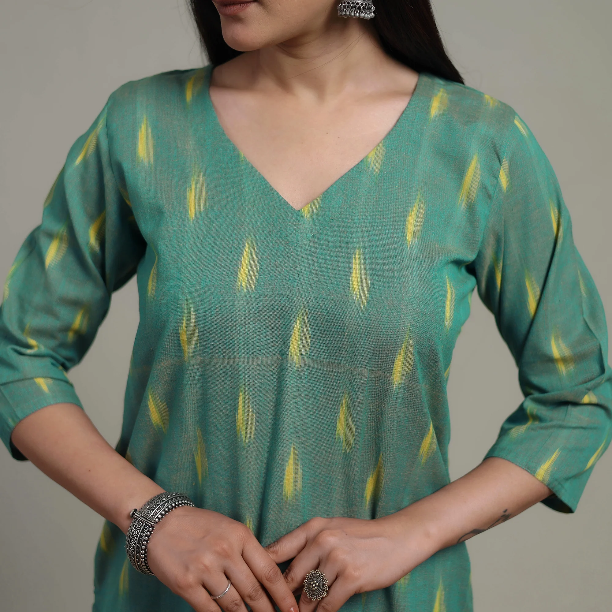 Pochampally Ikat Cotton Suit Set with Dupatta for women 10 - Image 4