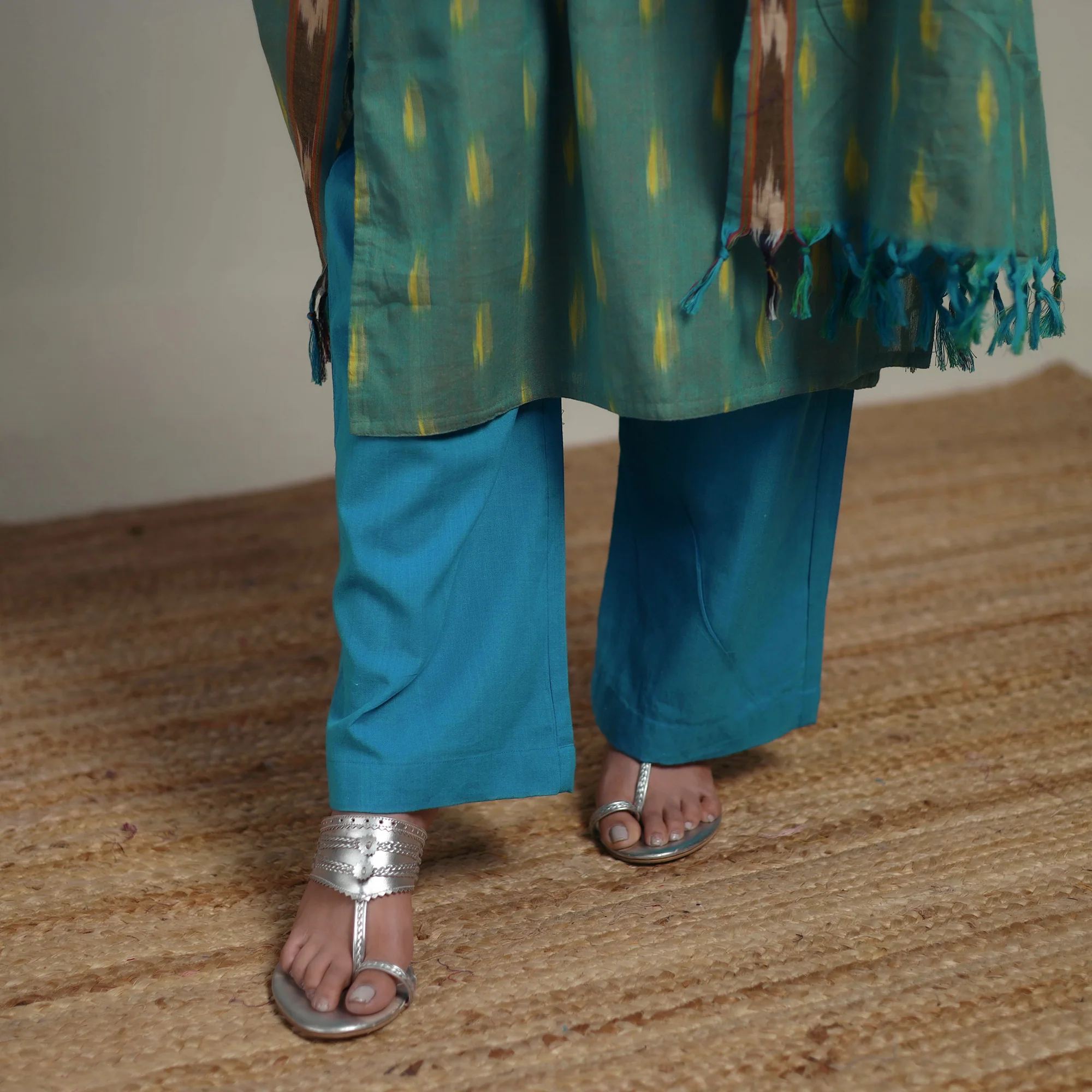 Pochampally Ikat Cotton Suit Set with Dupatta for women 10 - Image 5