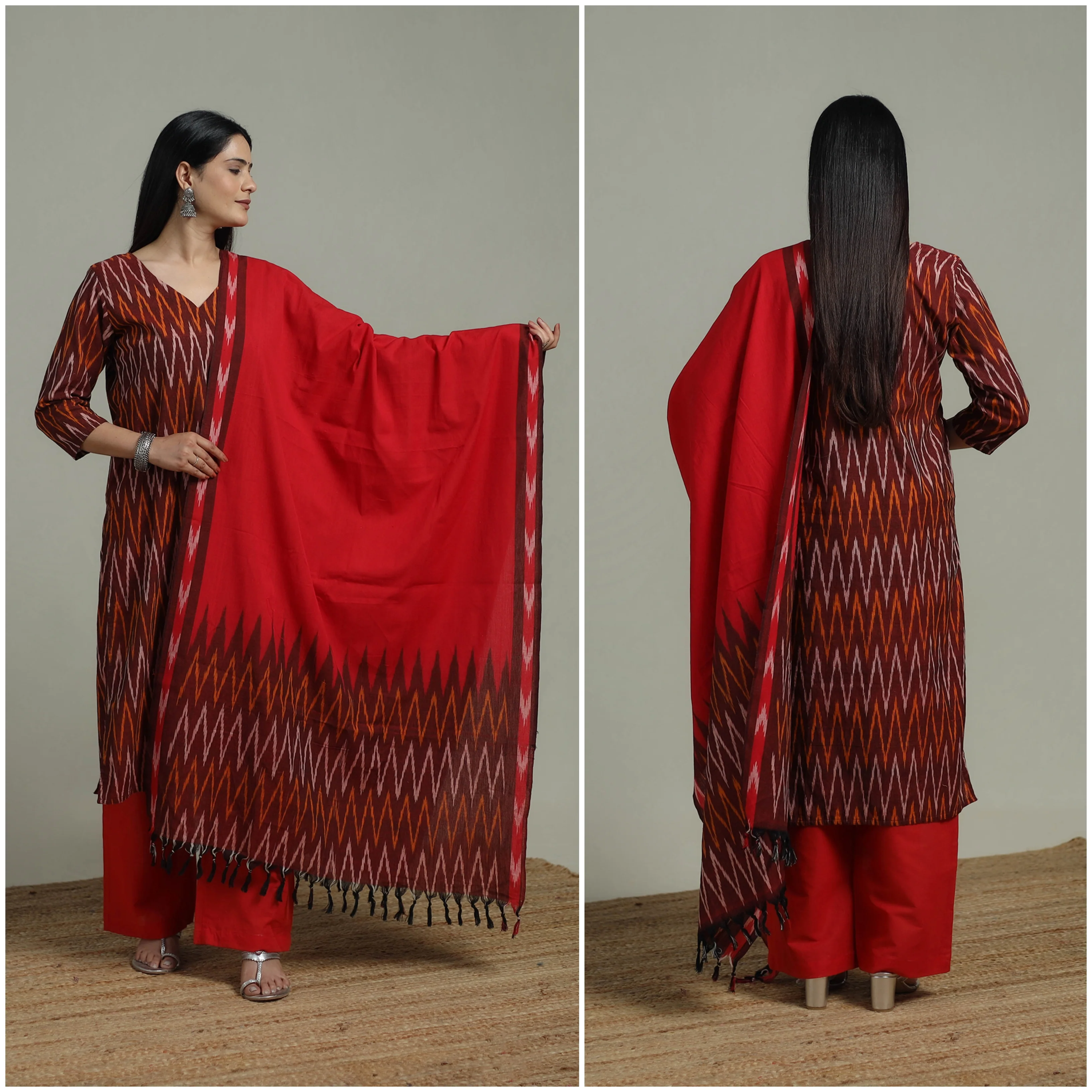 Pochampally Ikat Cotton Suit Set with Dupatta for women 11 - Image 2