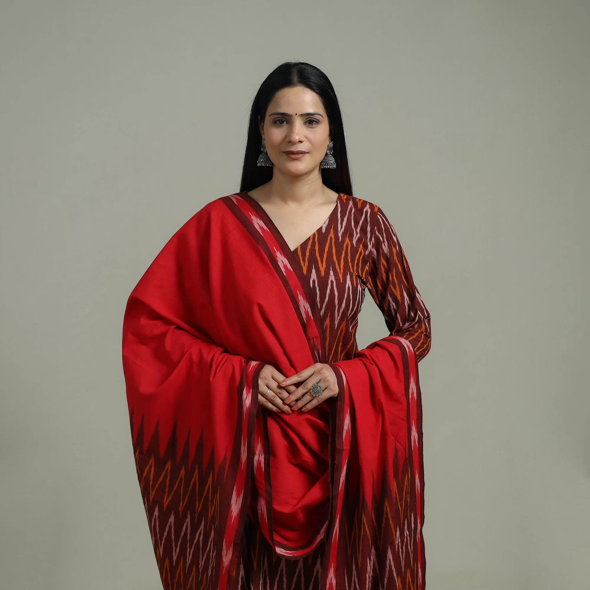 Pochampally Ikat Cotton Suit Set with Dupatta for women 11 - Image 3