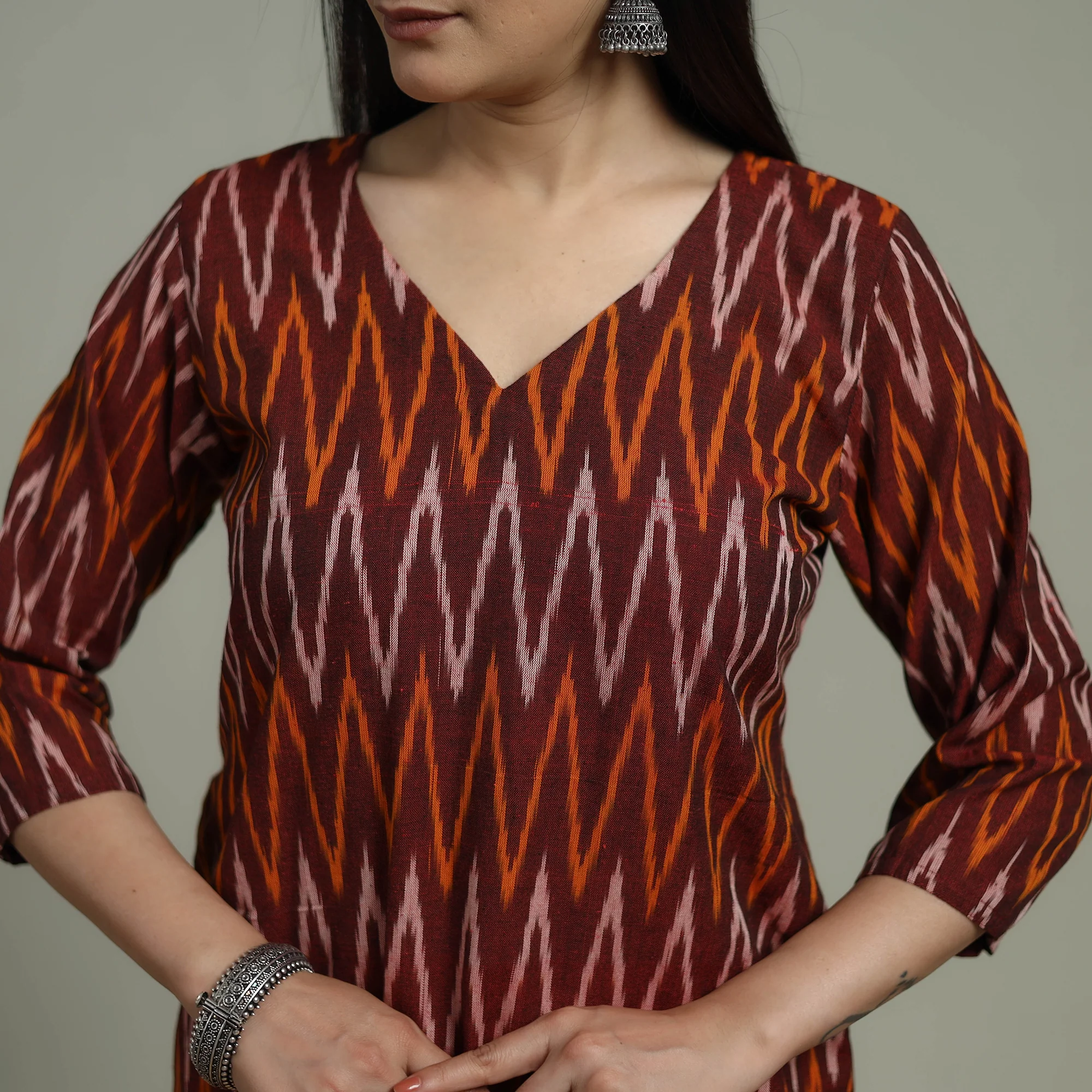 Pochampally Ikat Cotton Suit Set with Dupatta for women 11 - Image 4