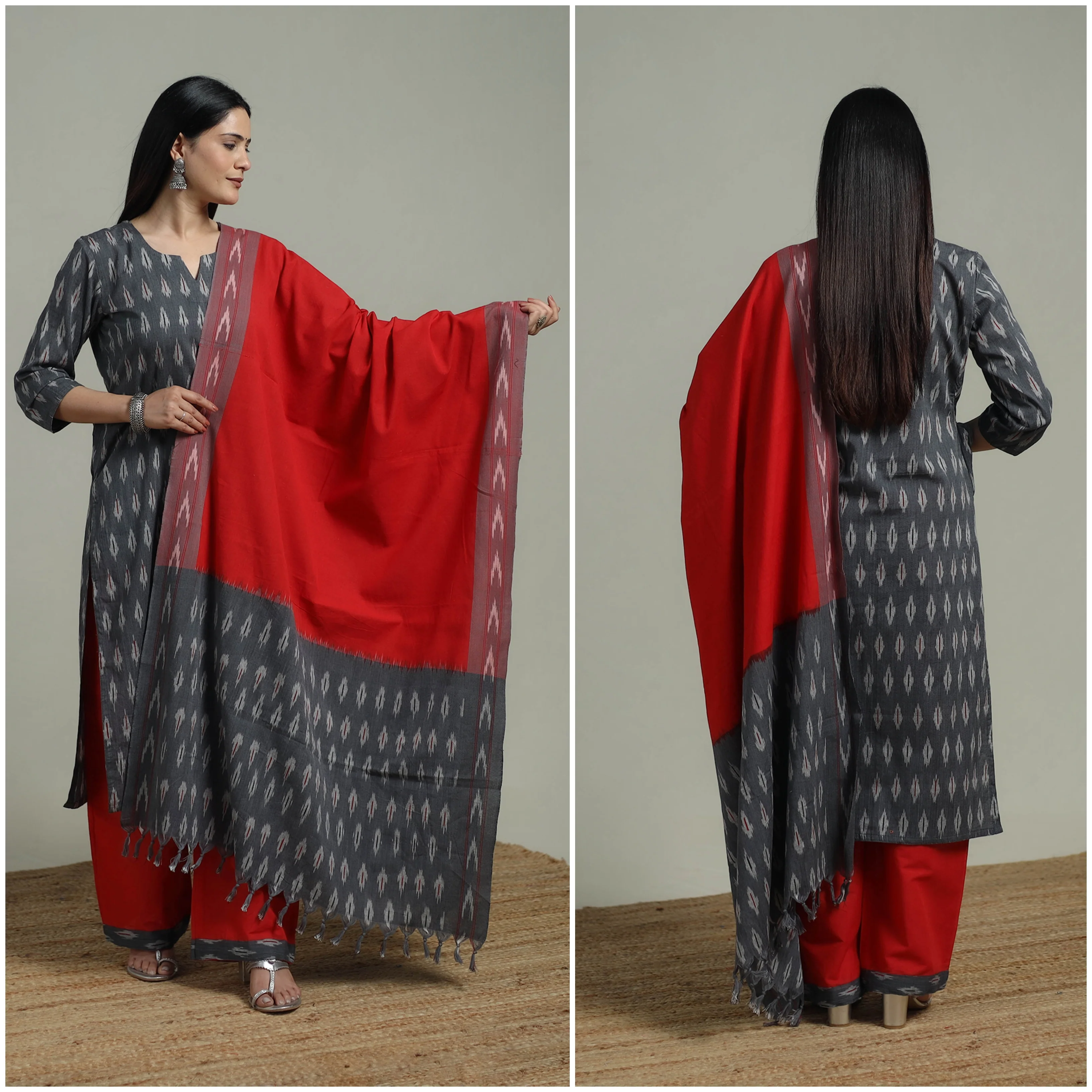Pochampally Ikat Cotton Suit Set with Dupatta for women 13 - Image 2