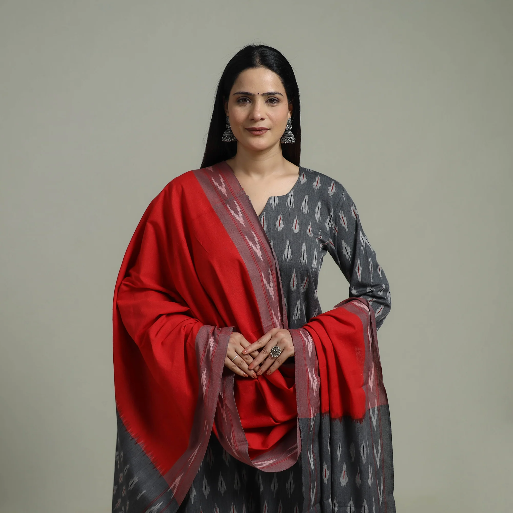 Pochampally Ikat Cotton Suit Set with Dupatta for women 13 - Image 3