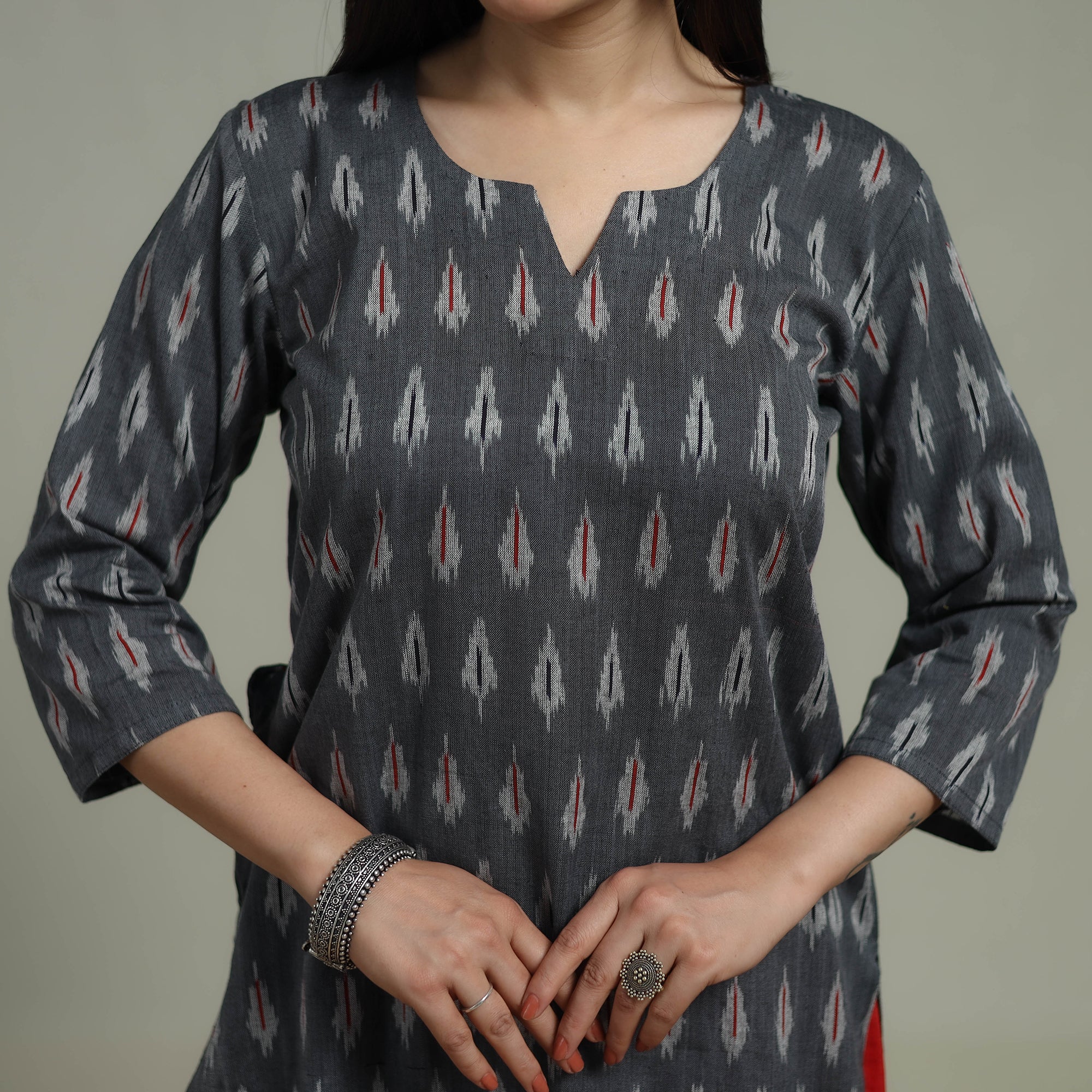 Pochampally Ikat Cotton Suit Set with Dupatta for women 13 - Image 4