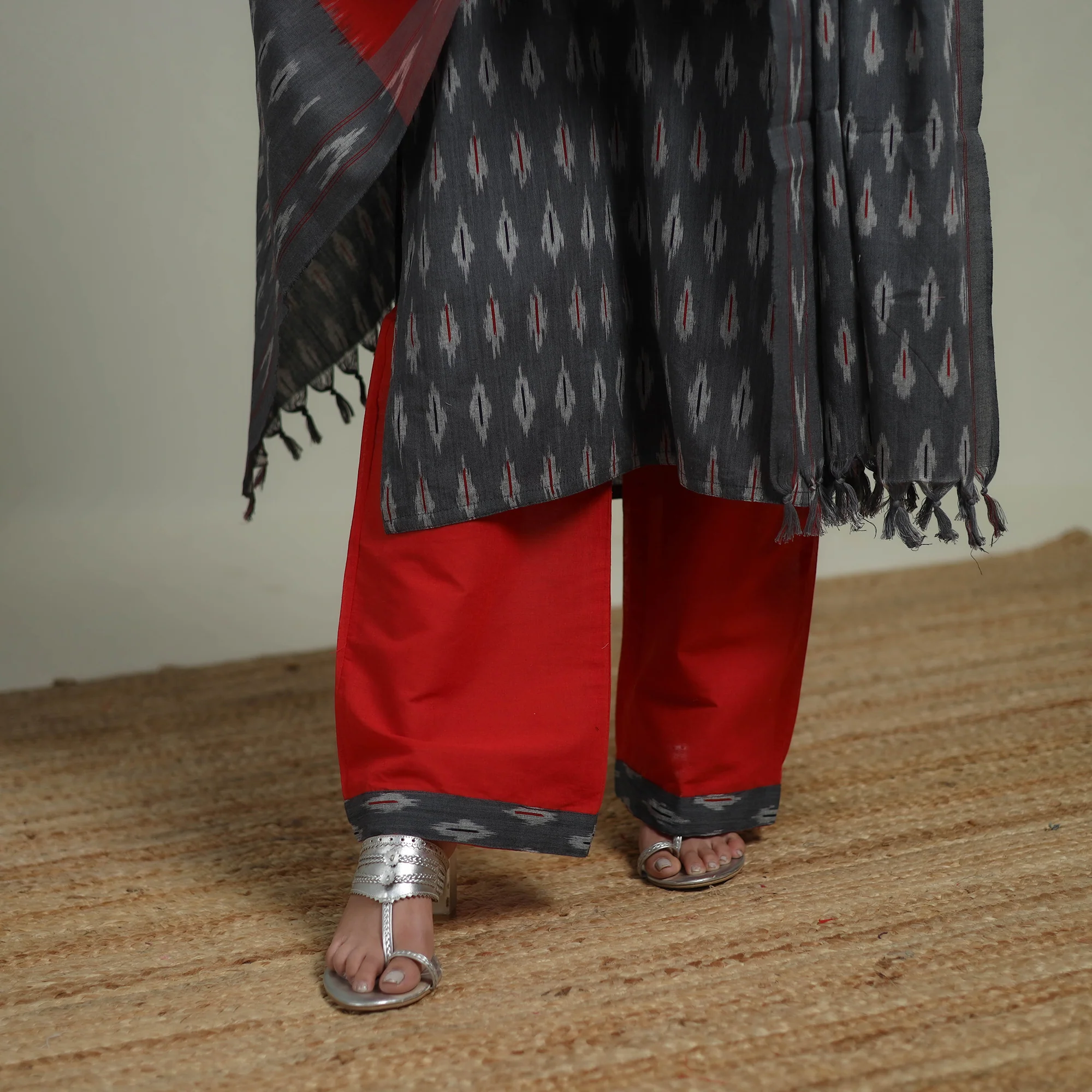 Pochampally Ikat Cotton Suit Set with Dupatta for women 13 - Image 5