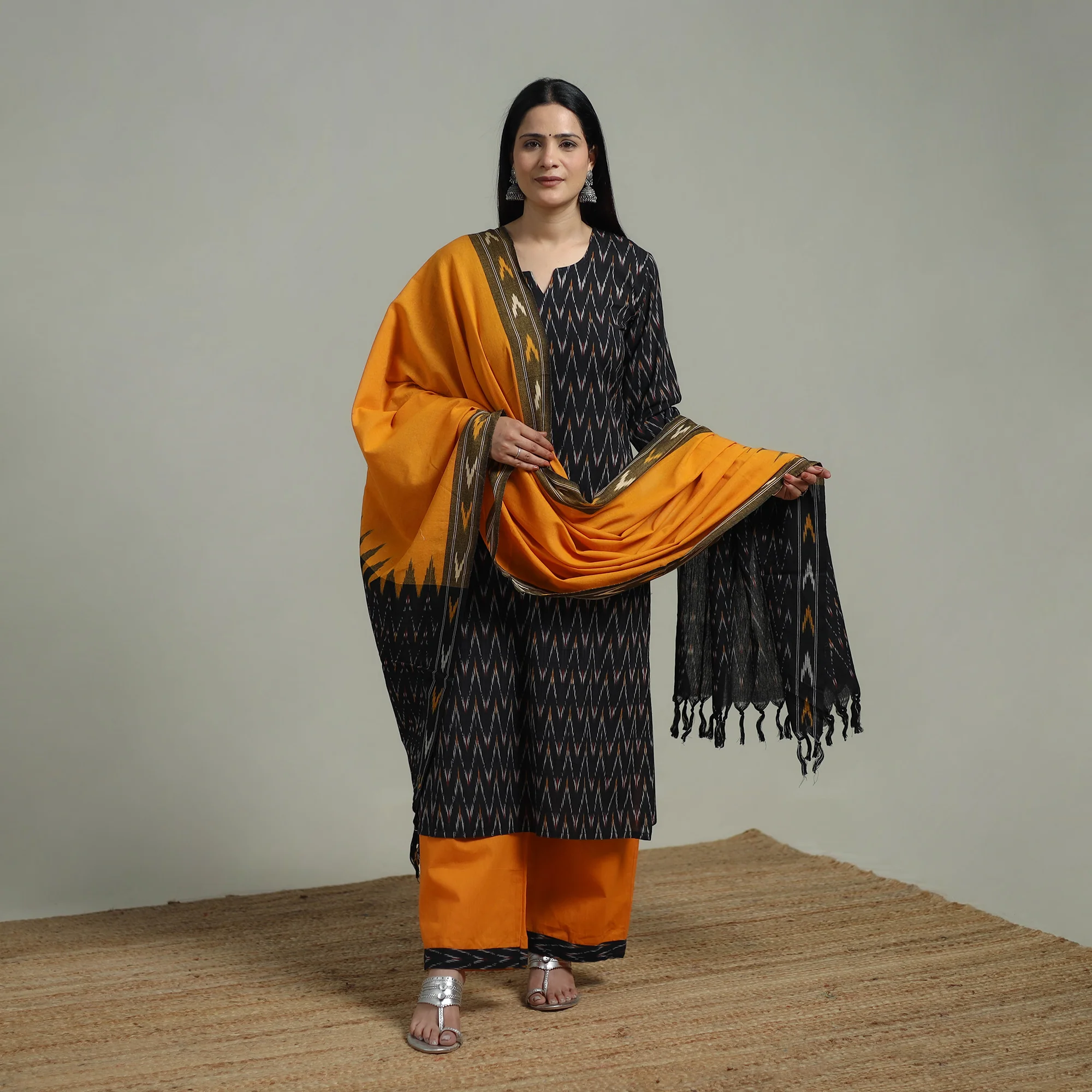 Pochampally Ikat Cotton Suit Set with Dupatta for women 14