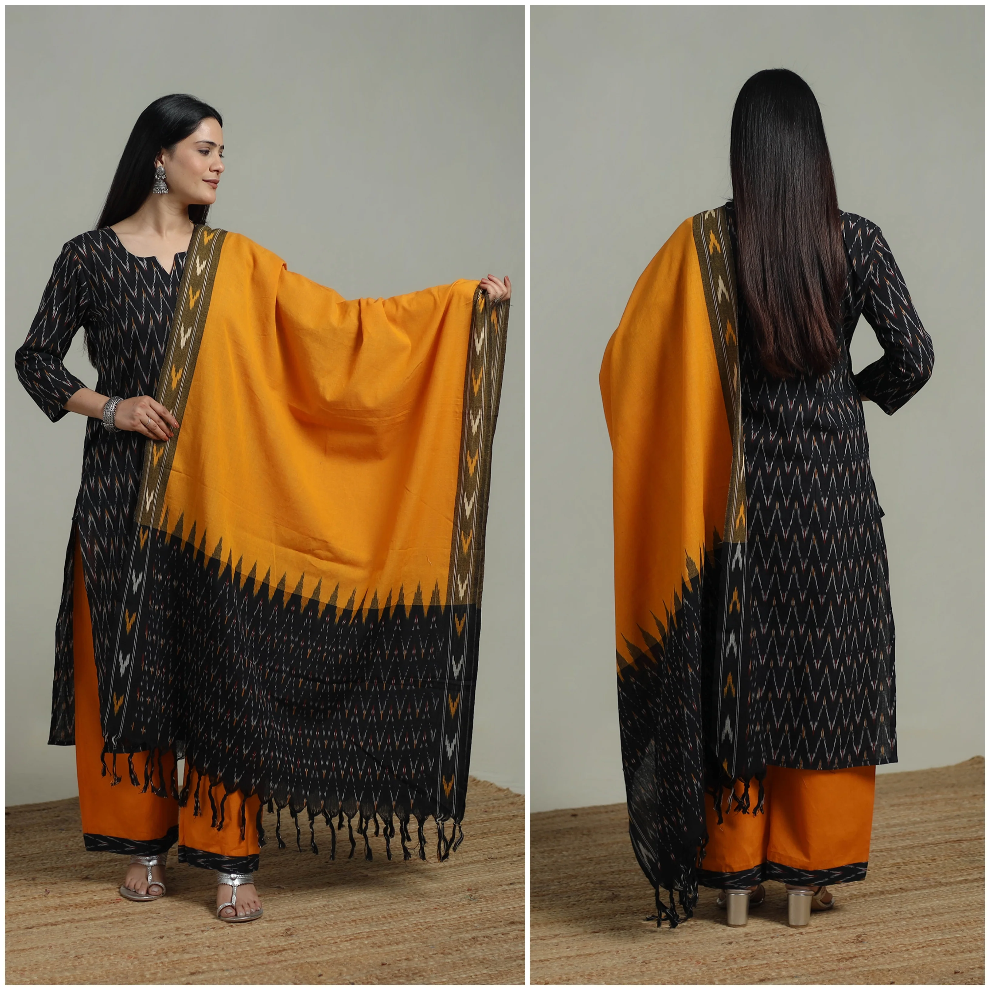 Pochampally Ikat Cotton Suit Set with Dupatta for women 14 - Image 2