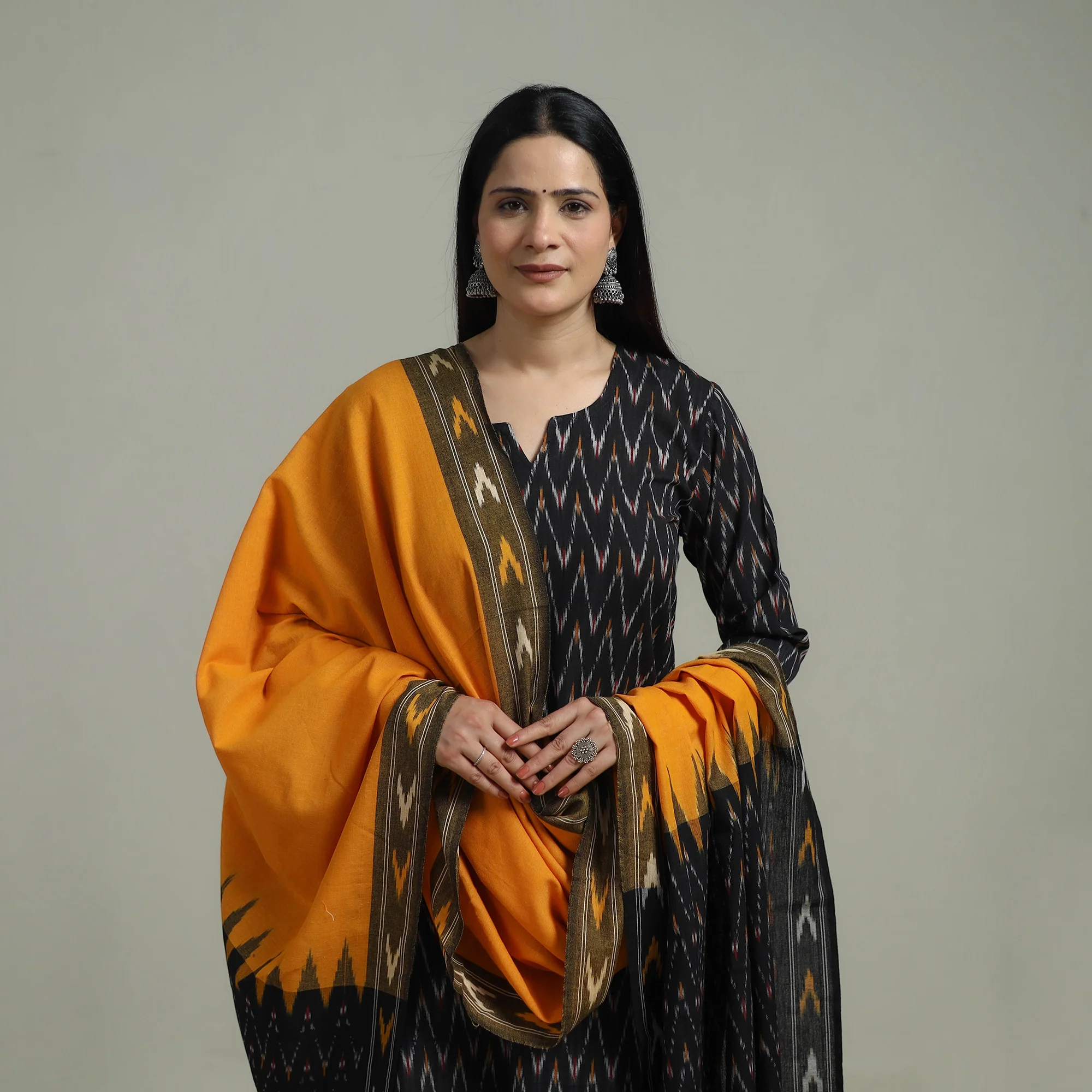 Pochampally Ikat Cotton Suit Set with Dupatta for women 14 - Image 3