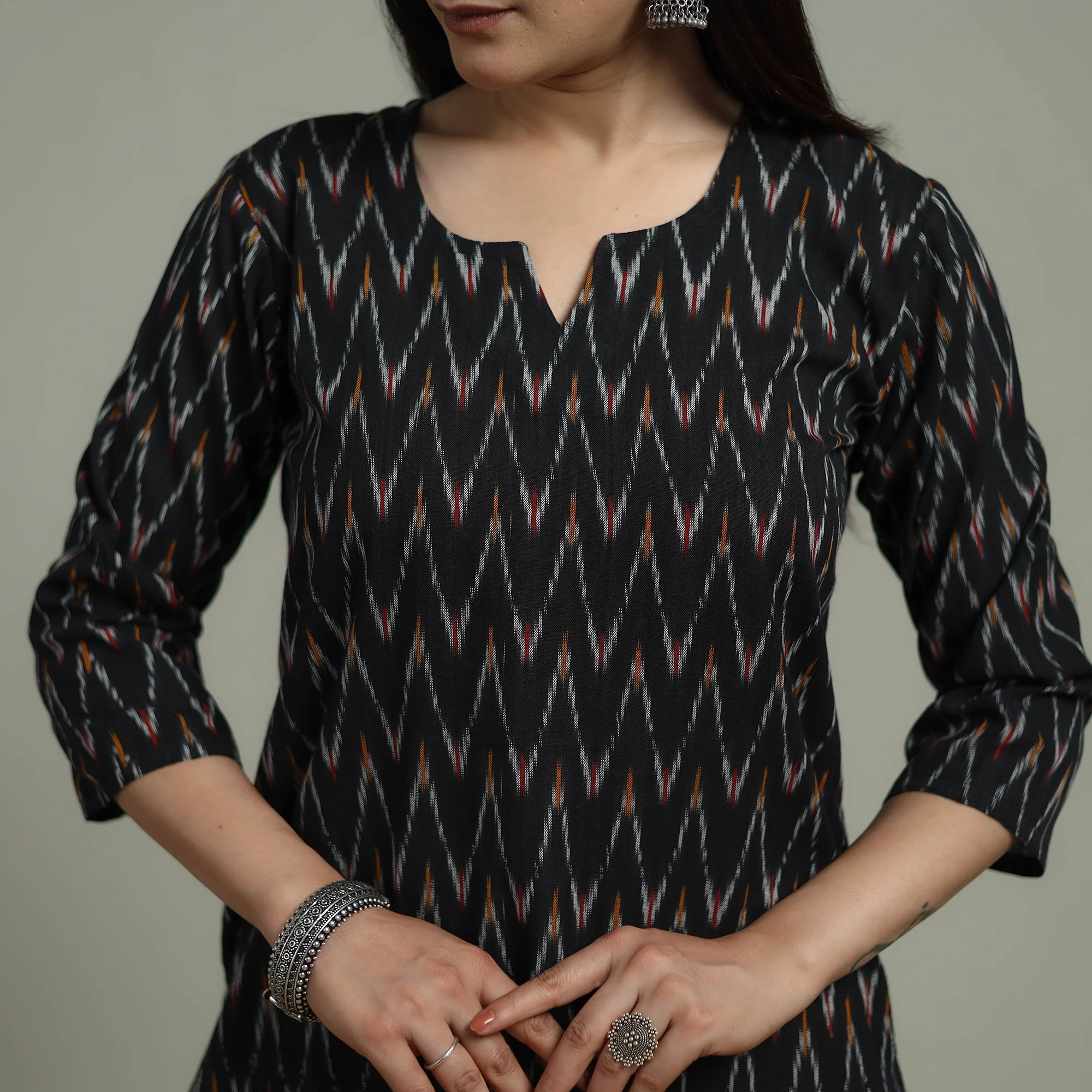 Pochampally Ikat Cotton Suit Set with Dupatta for women 14 - Image 4