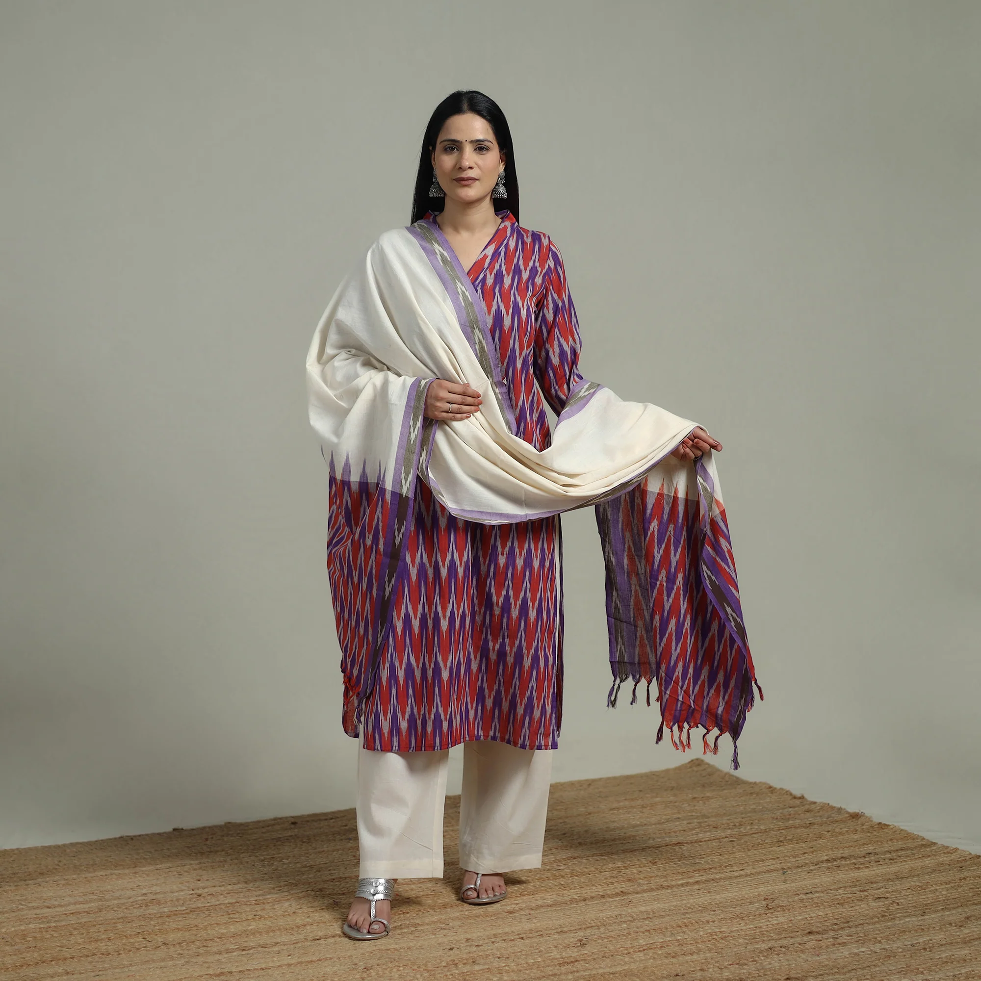 Pochampally Ikat Cotton Suit Set with Dupatta for women 17