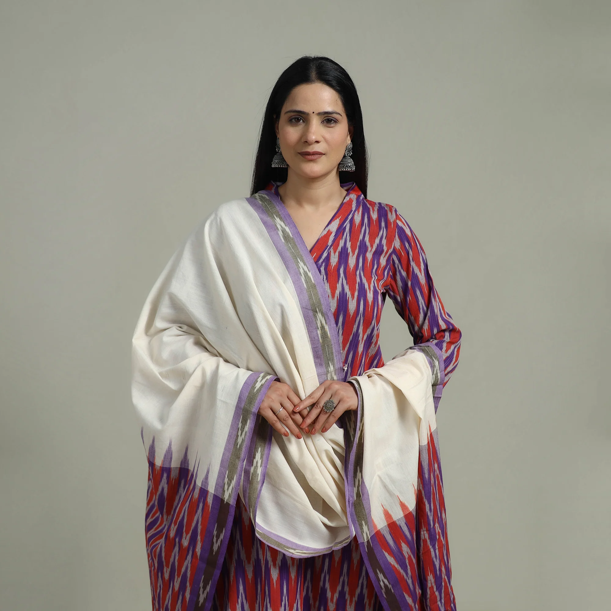 Pochampally Ikat Cotton Suit Set with Dupatta for women 17 - Image 3