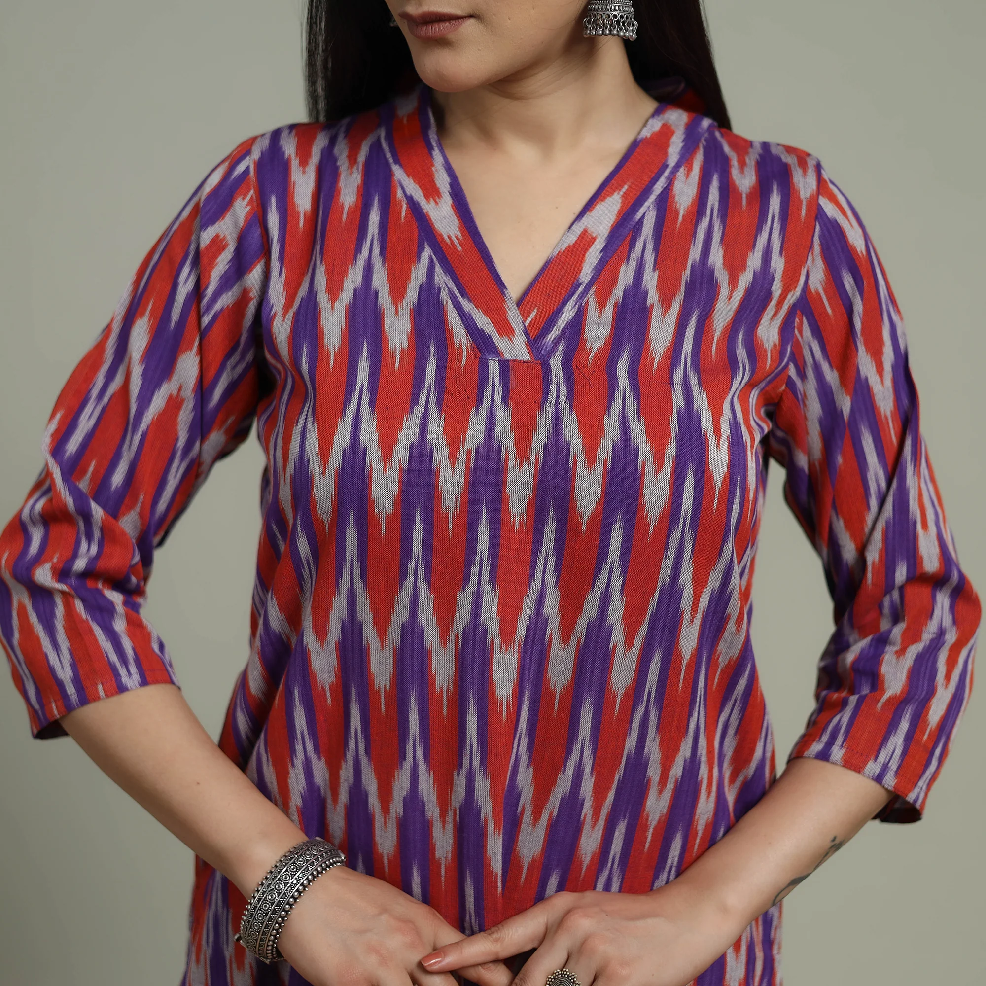 Pochampally Ikat Cotton Suit Set with Dupatta for women 17 - Image 4