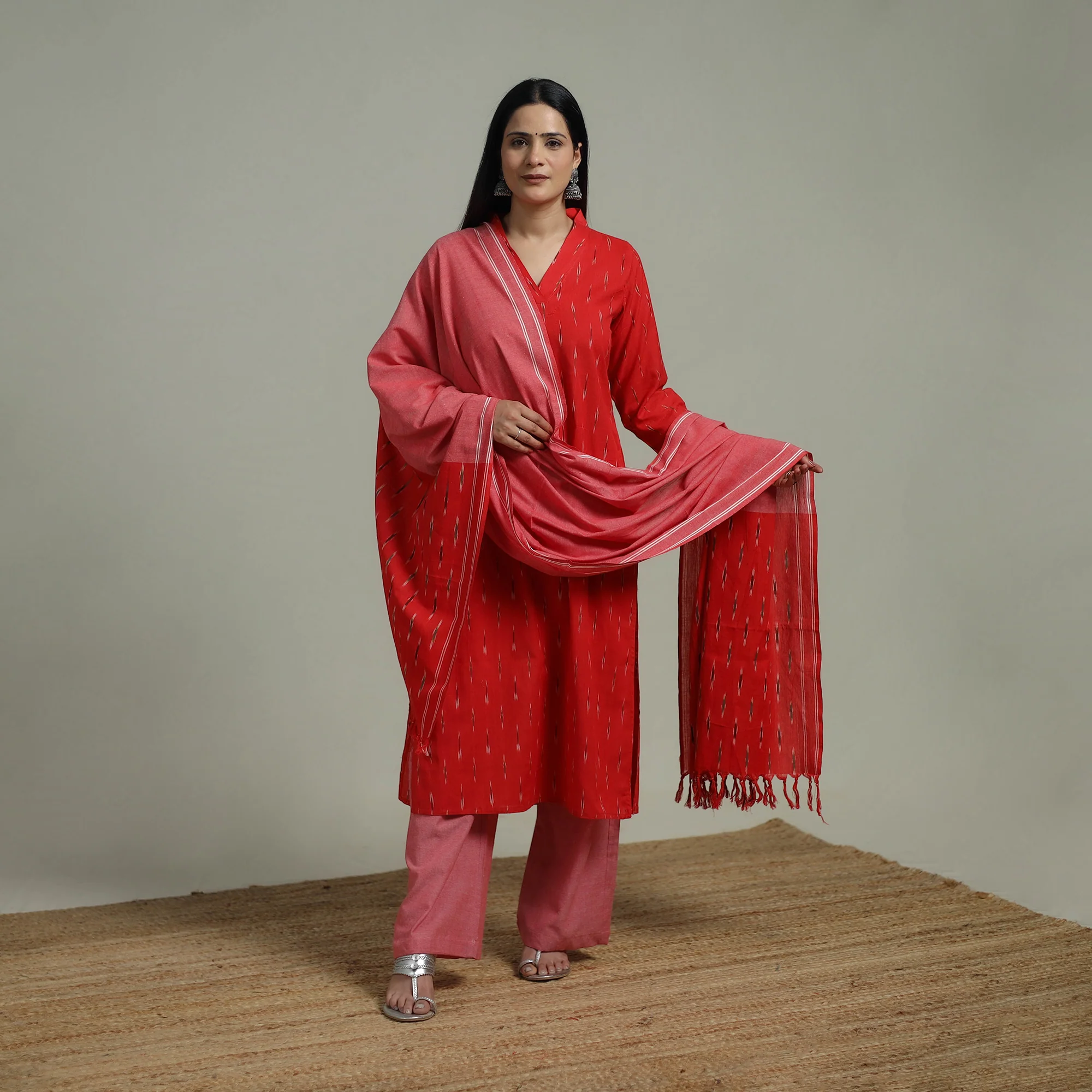 Pochampally Ikat Cotton Suit Set with Dupatta for women 18