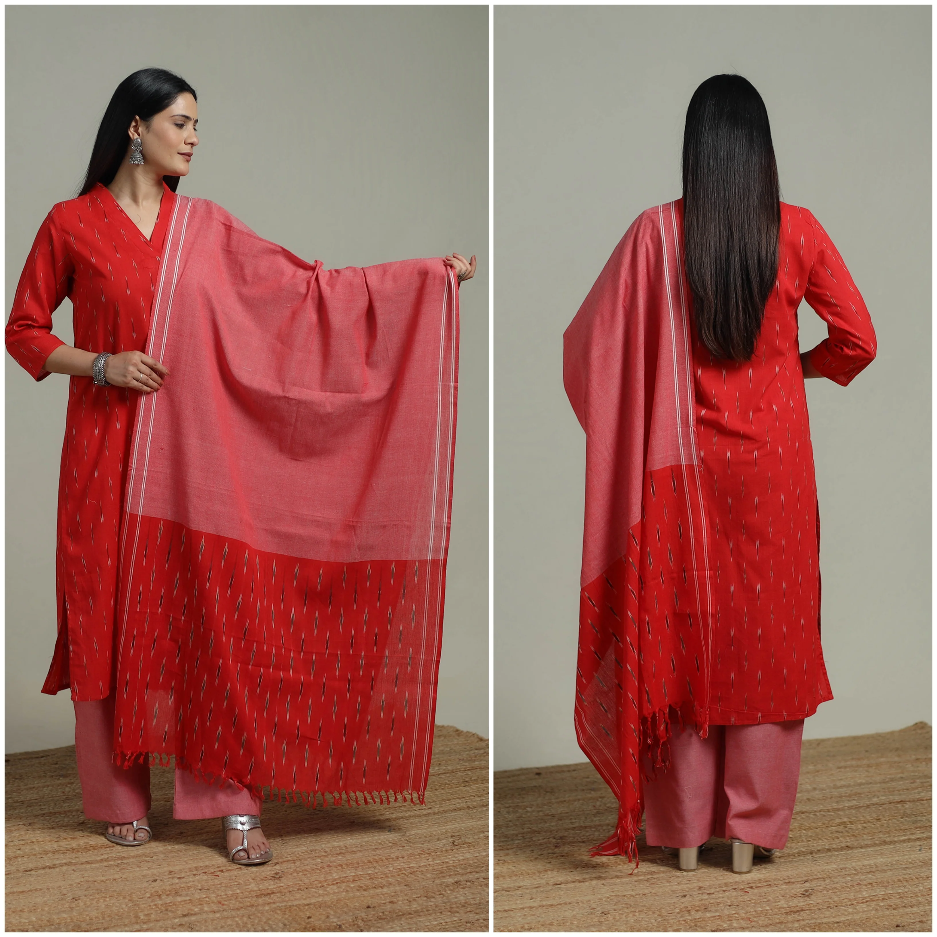 Pochampally Ikat Cotton Suit Set with Dupatta for women 18 - Image 2