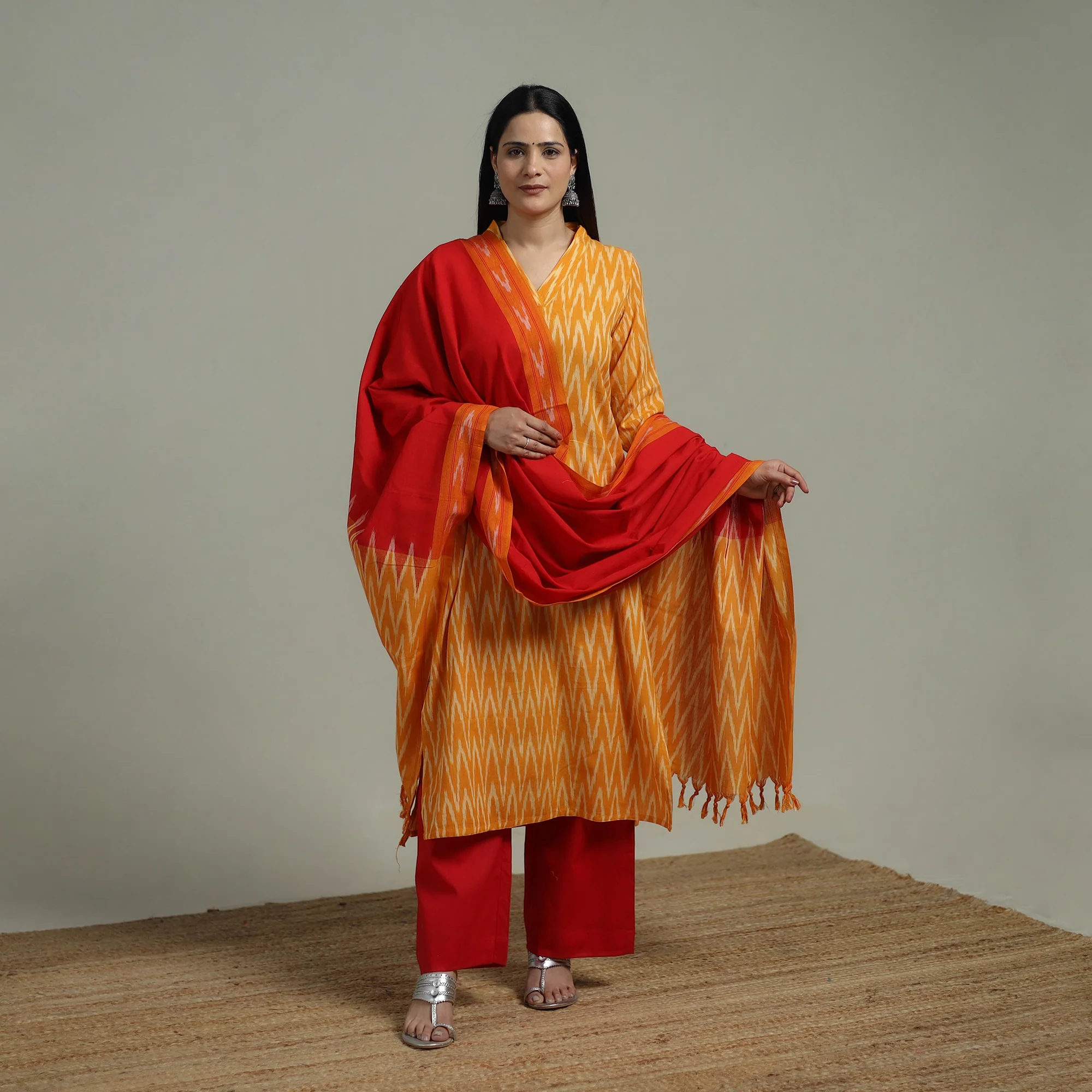 Pochampally Ikat Cotton Suit Set with Dupatta for women 19