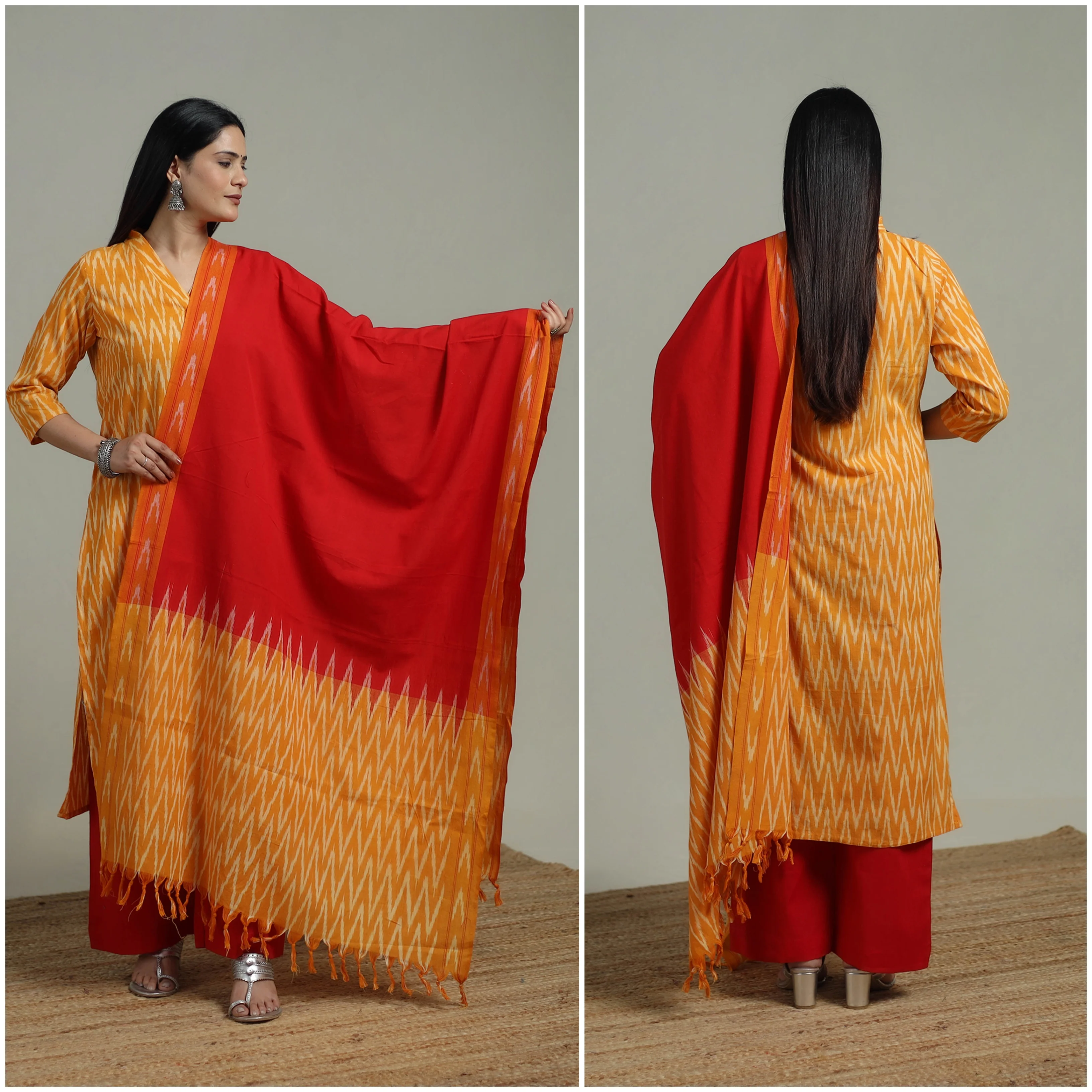 Pochampally Ikat Cotton Suit Set with Dupatta for women 19 - Image 2