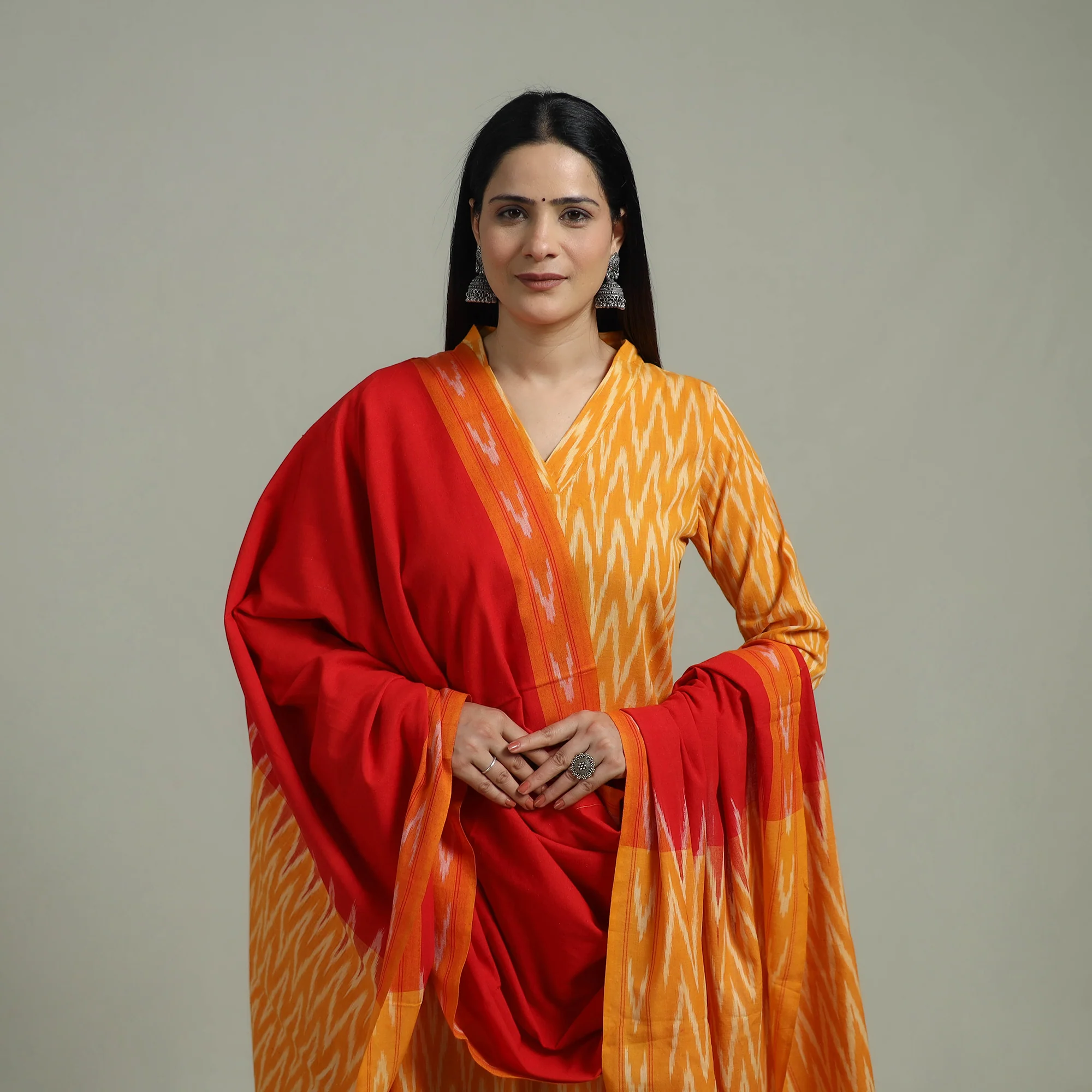 Pochampally Ikat Cotton Suit Set with Dupatta for women 19 - Image 3