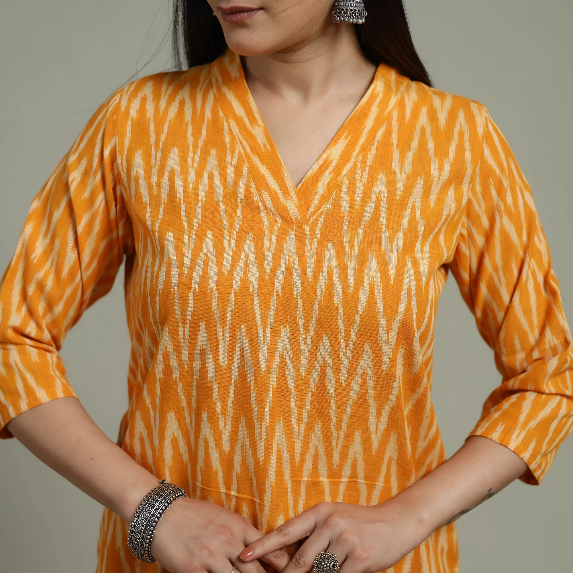 Pochampally Ikat Cotton Suit Set with Dupatta for women 19 - Image 4