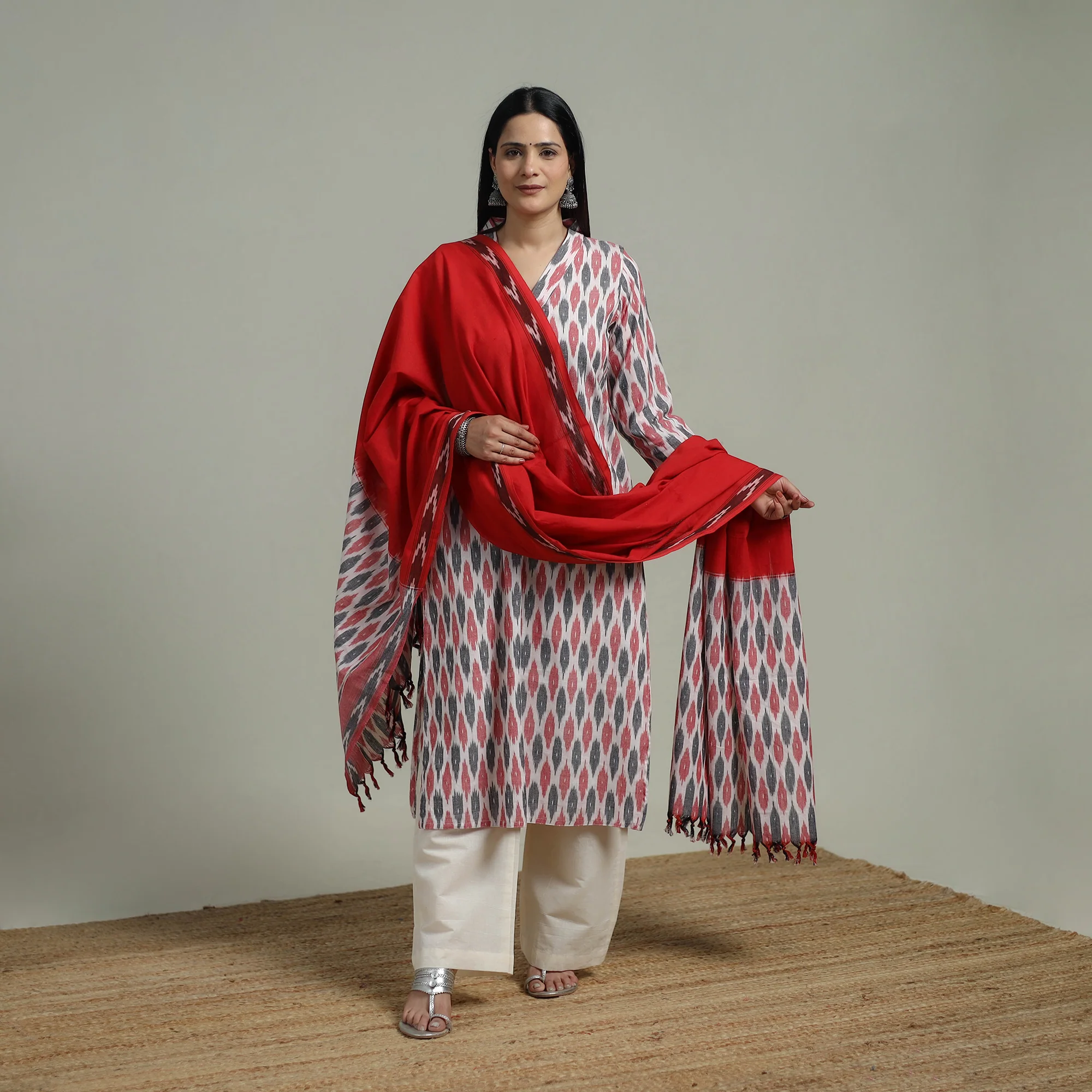 Pochampally Ikat Cotton Suit Set with Dupatta for women 20