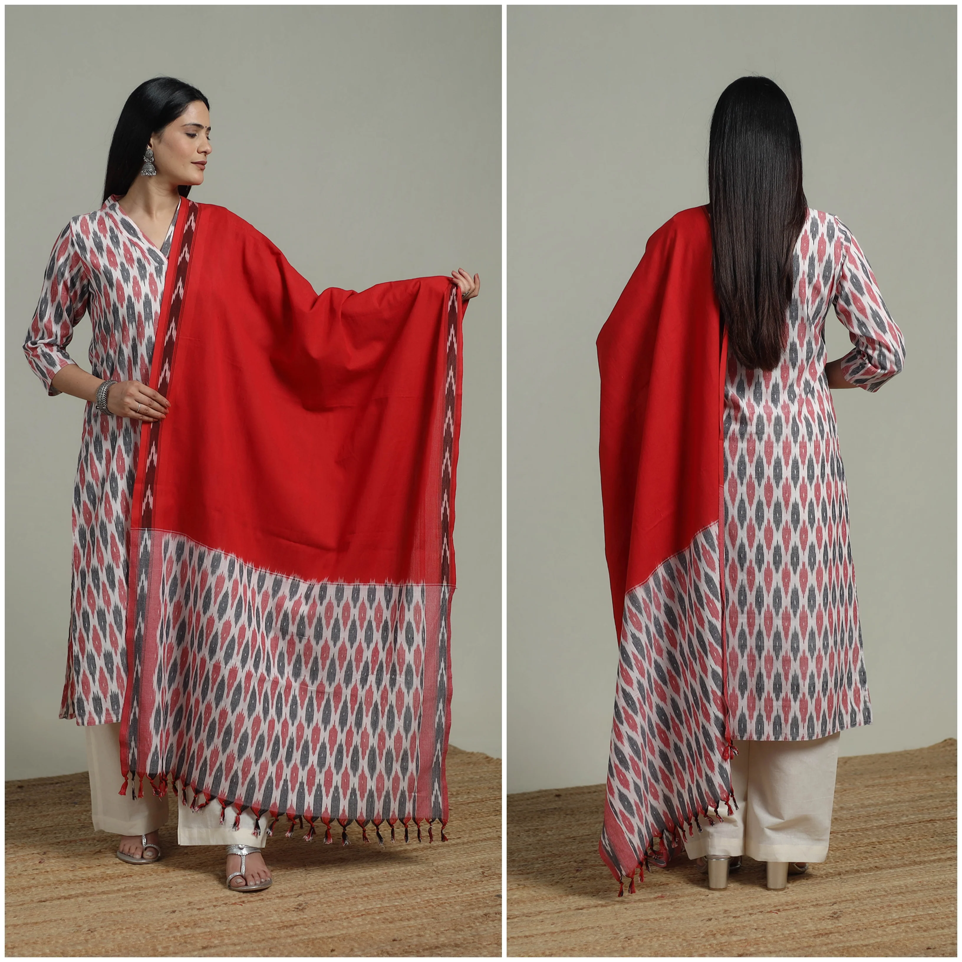 Pochampally Ikat Cotton Suit Set with Dupatta for women 20 - Image 2