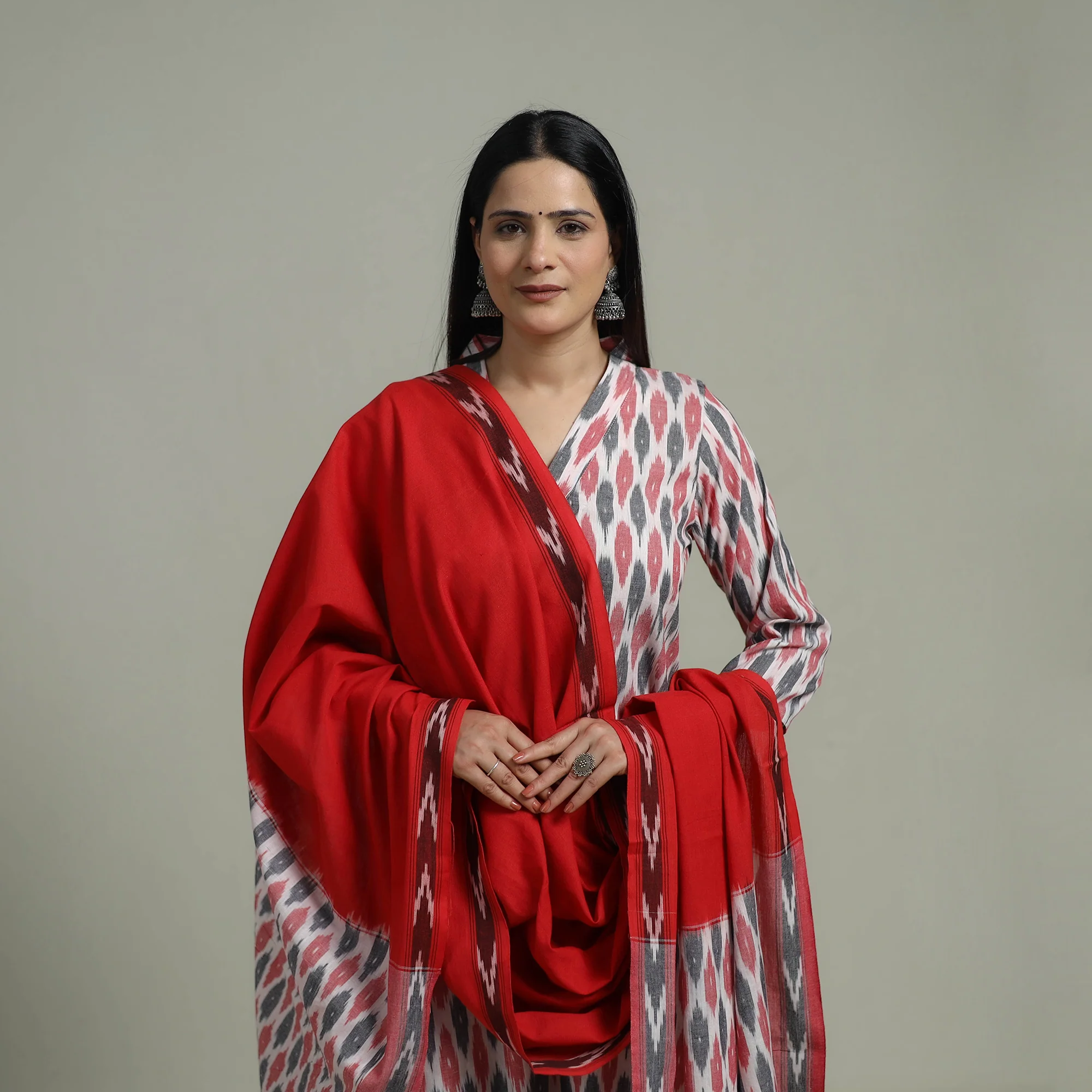 Pochampally Ikat Cotton Suit Set with Dupatta for women 20 - Image 3