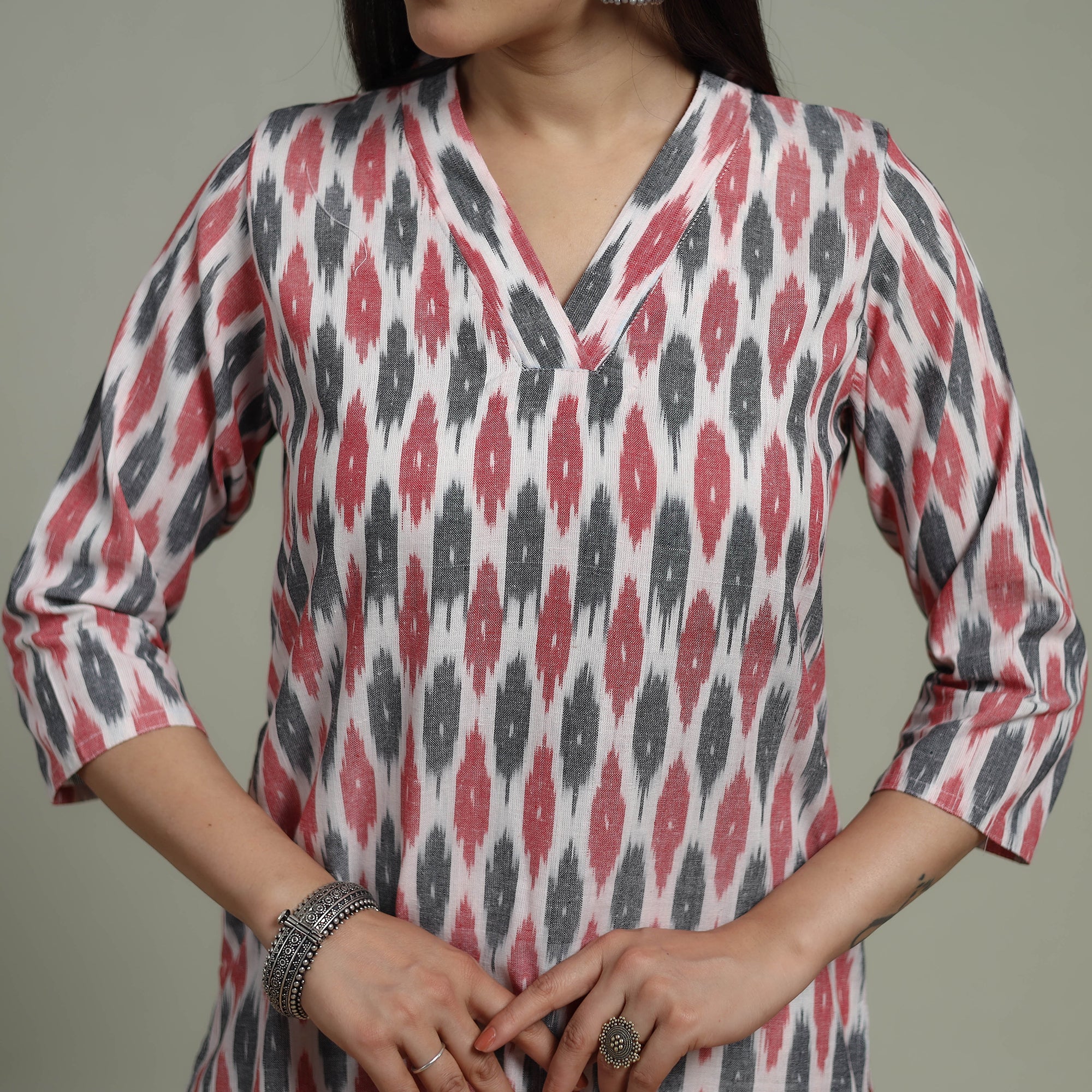 Pochampally Ikat Cotton Suit Set with Dupatta for women 20 - Image 4
