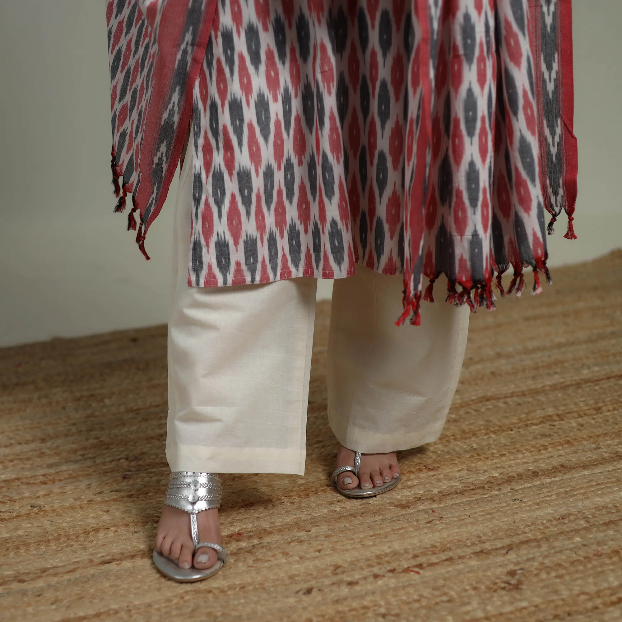Pochampally Ikat Cotton Suit Set with Dupatta for women 20 - Image 5