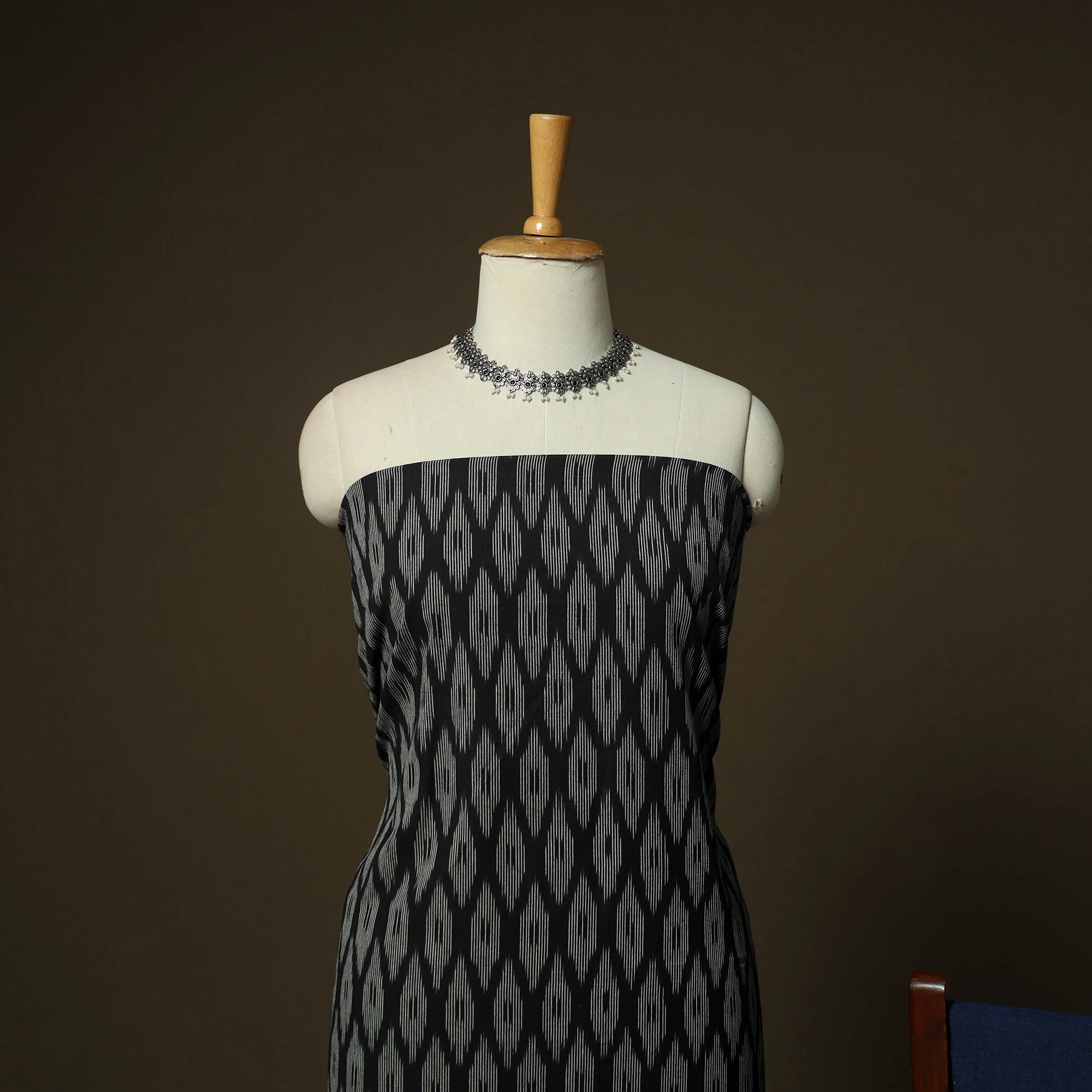 Black - Pochampally Ikat Weave 3pc Cotton Unstitched Dress Material Suit Set 08 - Image 3