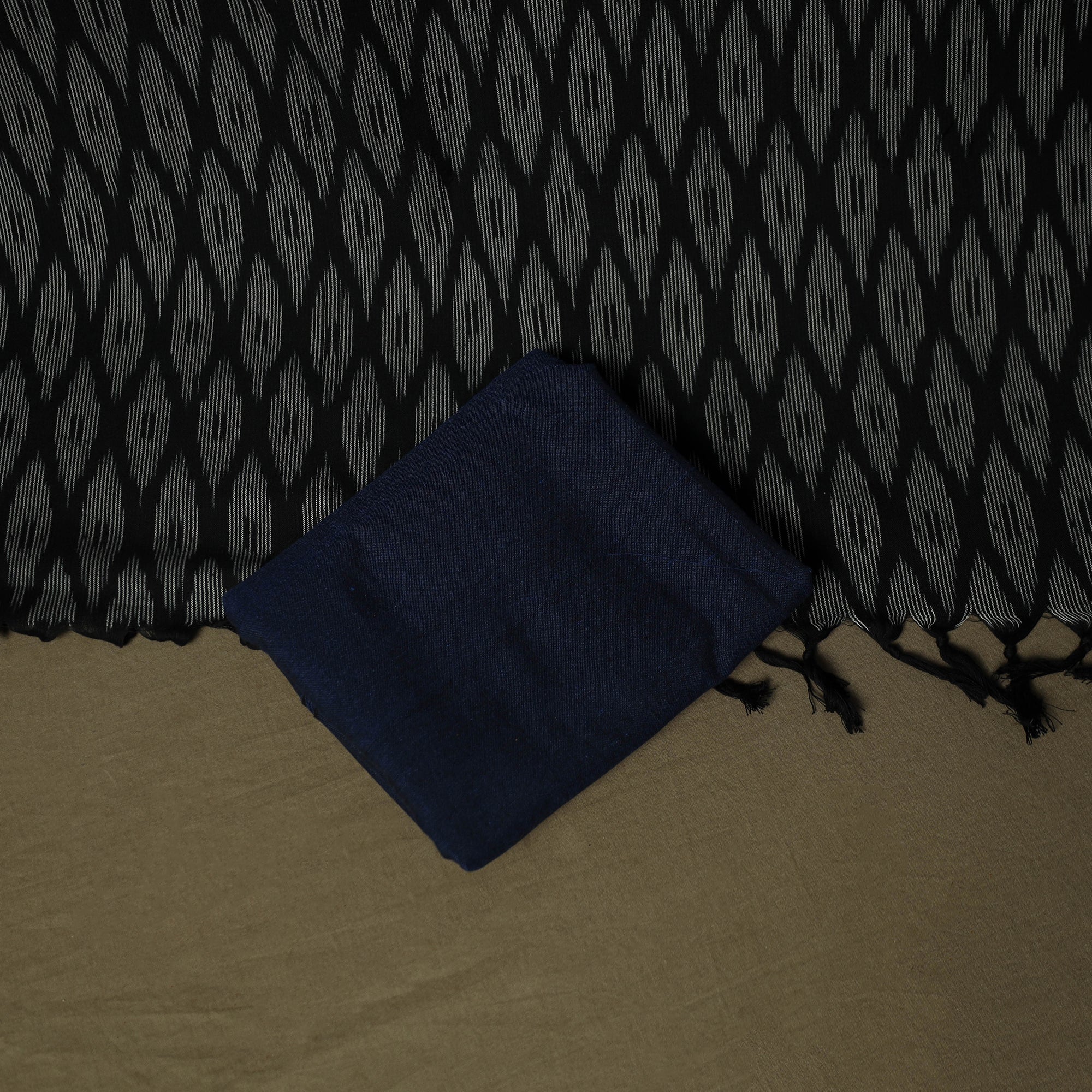 Black - Pochampally Ikat Weave 3pc Cotton Unstitched Dress Material Suit Set 08 - Image 5