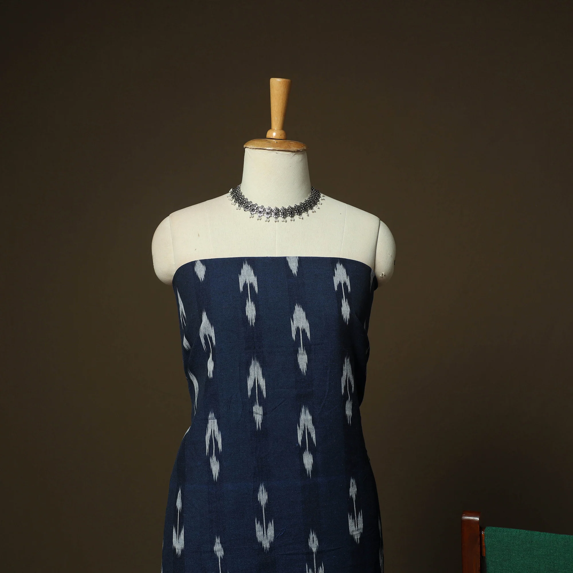Blue - Pochampally Ikat Weave 3pc Cotton Unstitched Dress Material Suit Set 12 - Image 3