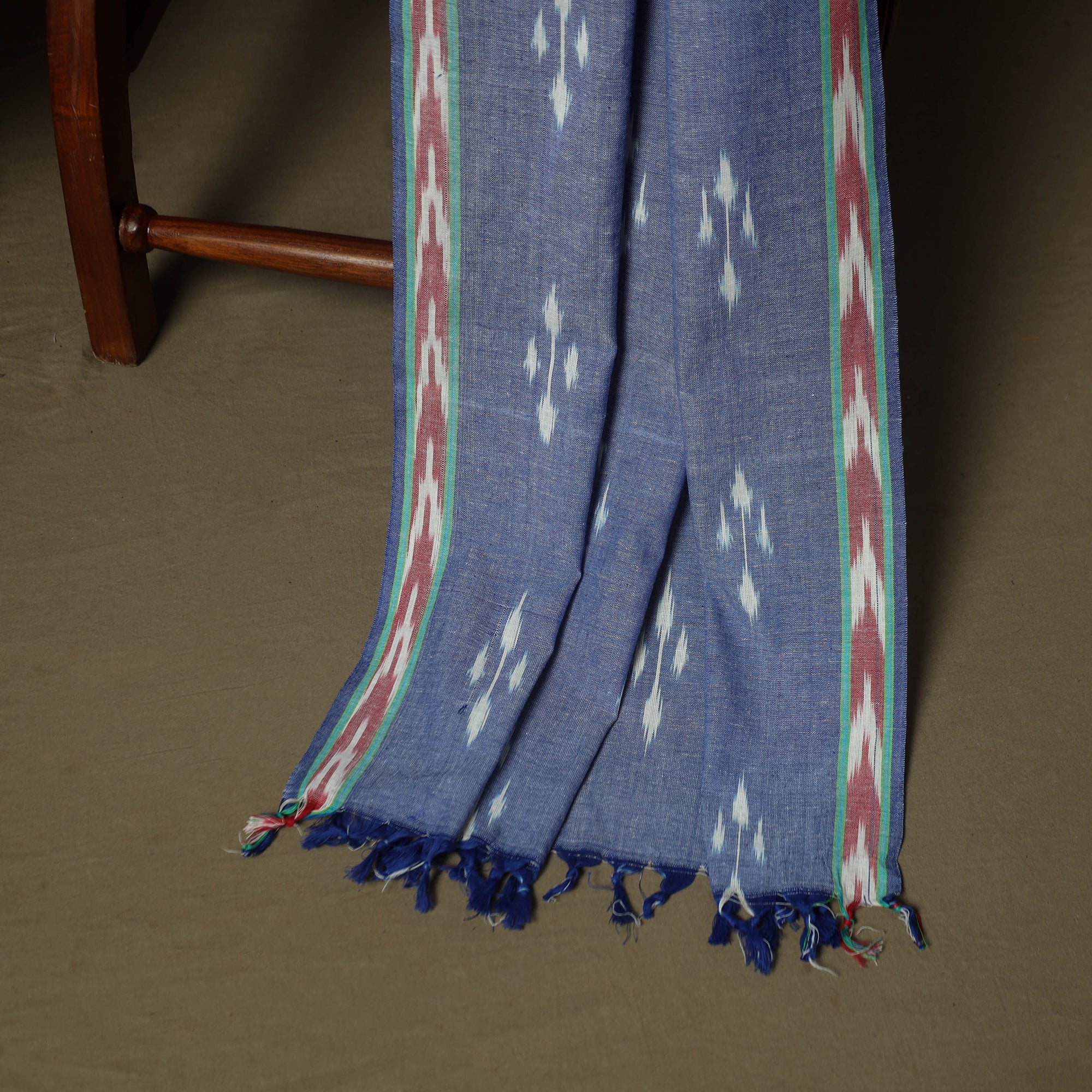 Blue - Pochampally Ikat Weave 3pc Cotton Unstitched Dress Material Suit Set 22 - Image 4