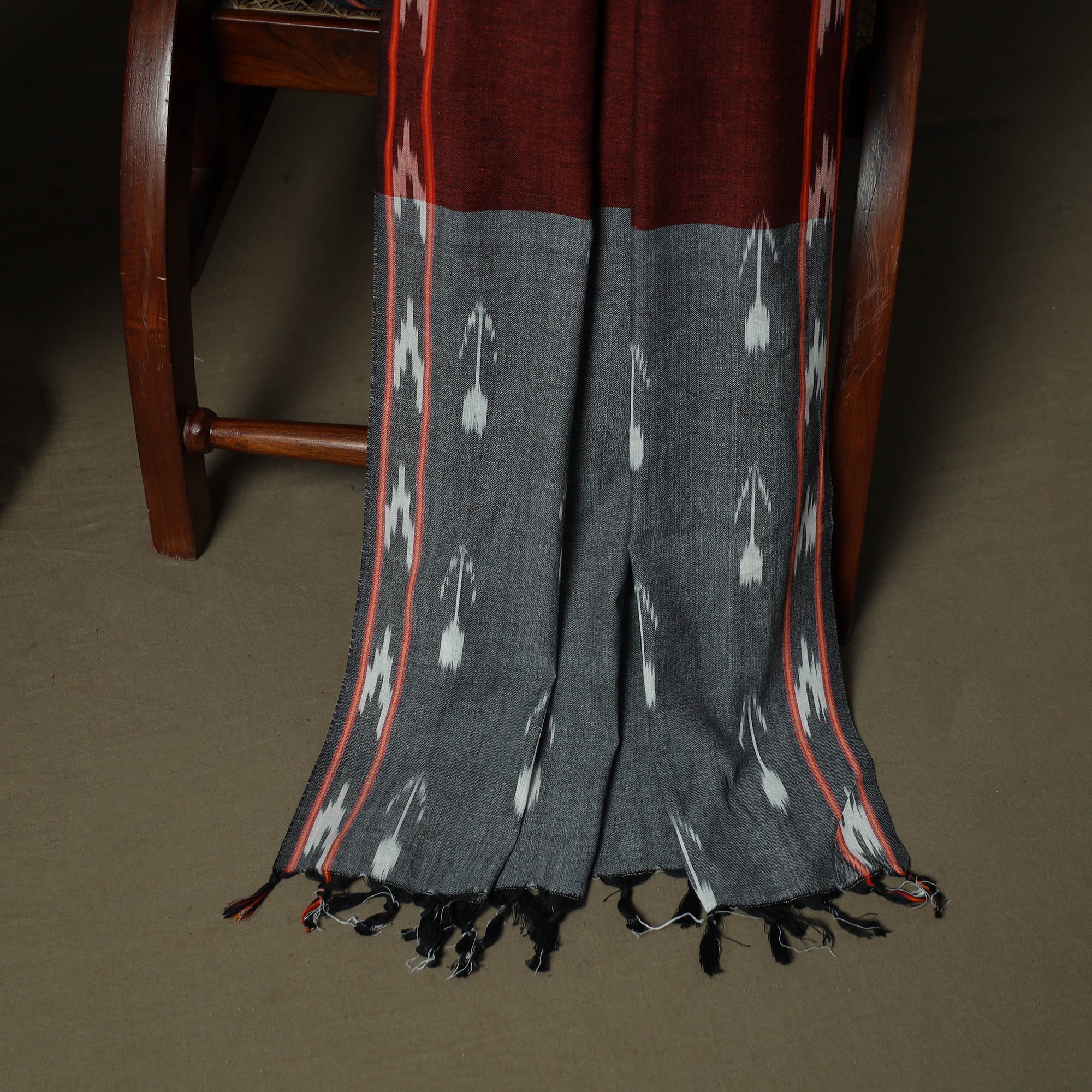 Grey - Pochampally Ikat Weave 3pc Cotton Unstitched Dress Material Suit Set 29 - Image 4