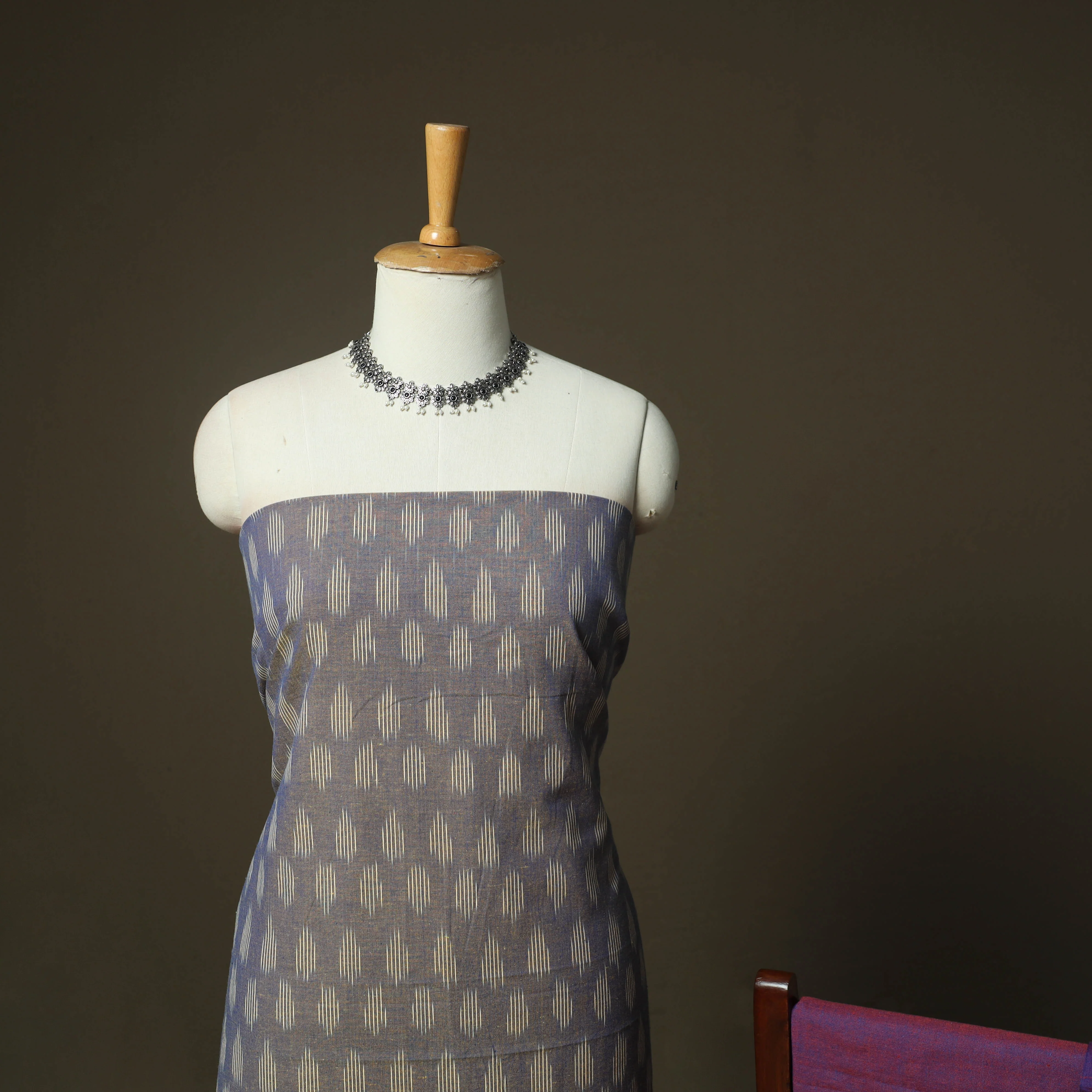 Grey - Pochampally Ikat Weave 3pc Cotton Unstitched Dress Material Suit Set 41 - Image 3