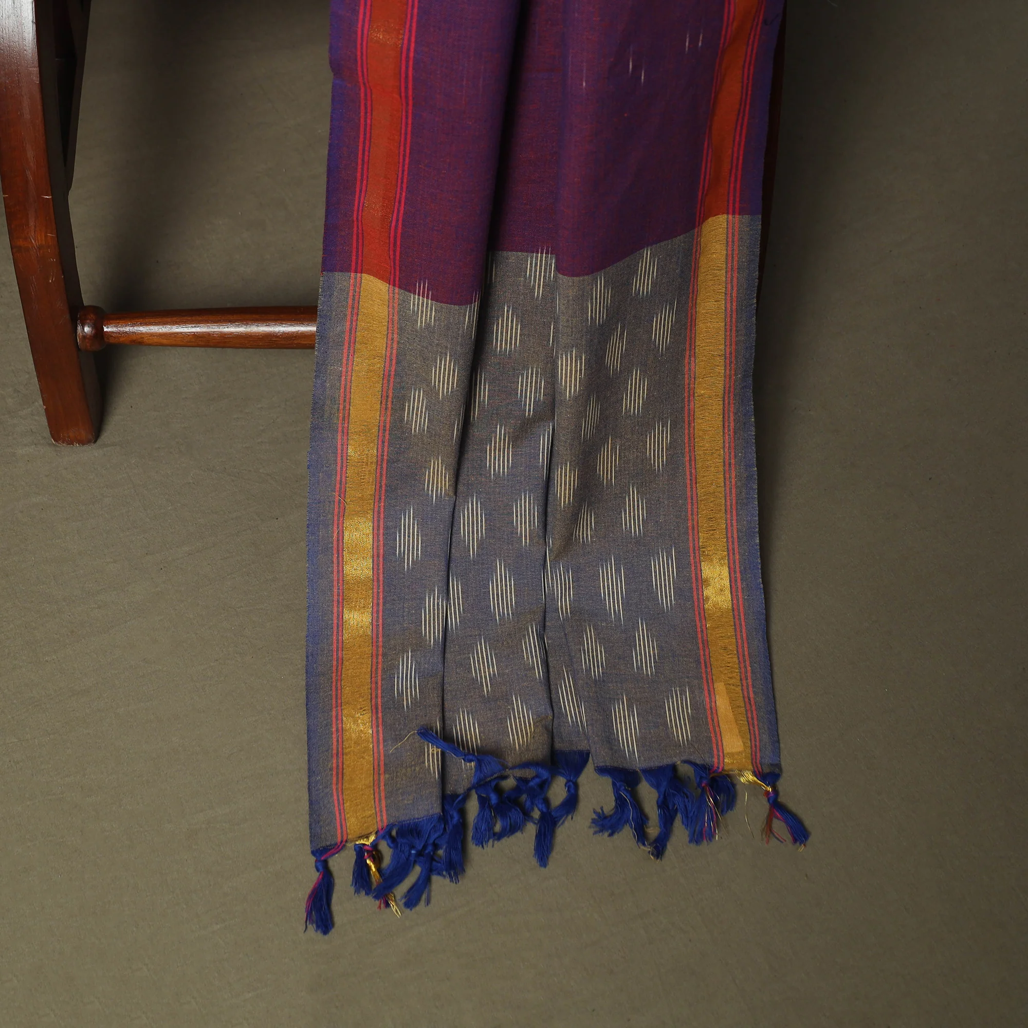 Grey - Pochampally Ikat Weave 3pc Cotton Unstitched Dress Material Suit Set 41 - Image 4