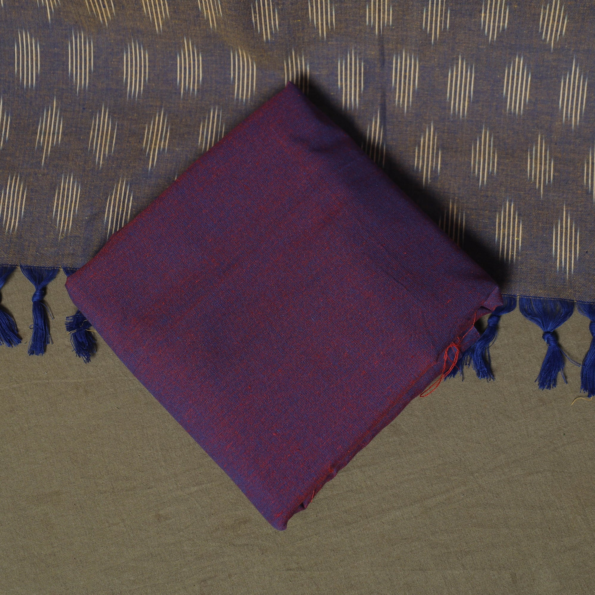 Grey - Pochampally Ikat Weave 3pc Cotton Unstitched Dress Material Suit Set 41 - Image 5