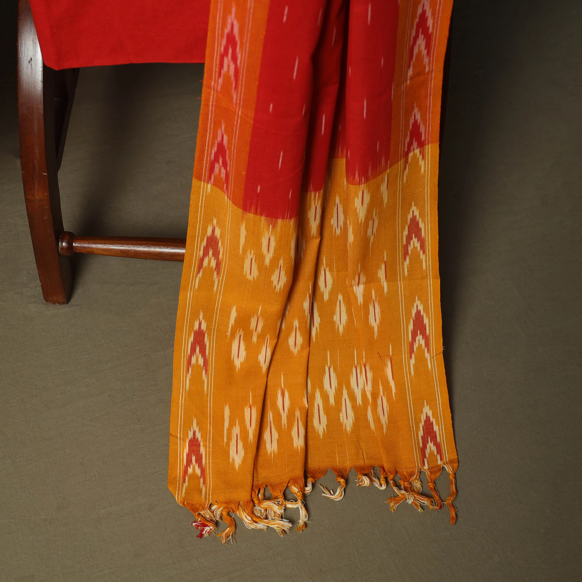 Orange - Pochampally Ikat Weave 3pc Cotton Unstitched Dress Material Suit Set 42 - Image 4