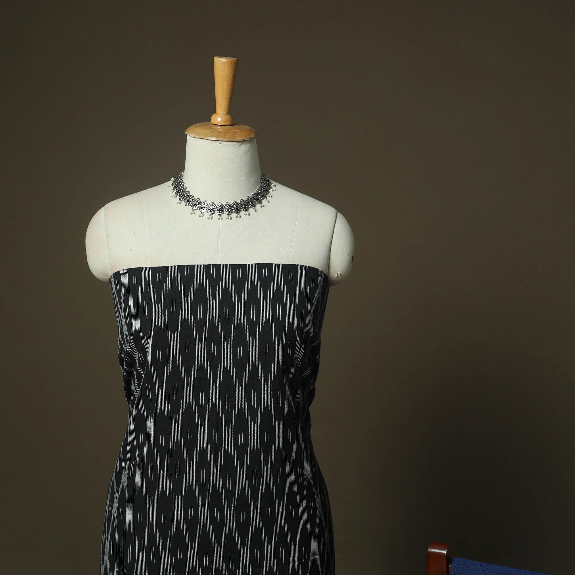 Black - Pochampally Ikat Weave 3pc Cotton Unstitched Dress Material Suit Set 44 - Image 3