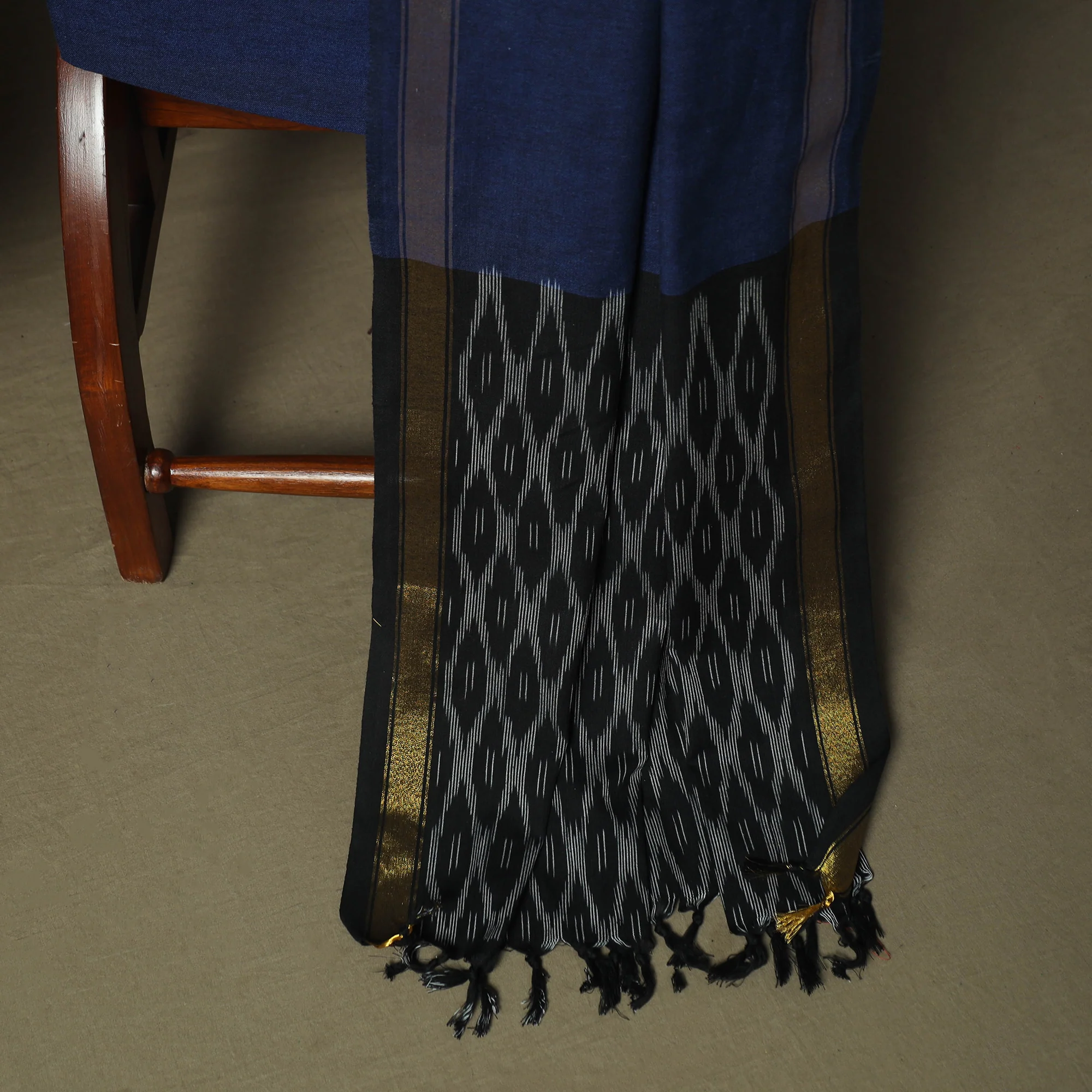Black - Pochampally Ikat Weave 3pc Cotton Unstitched Dress Material Suit Set 44 - Image 4