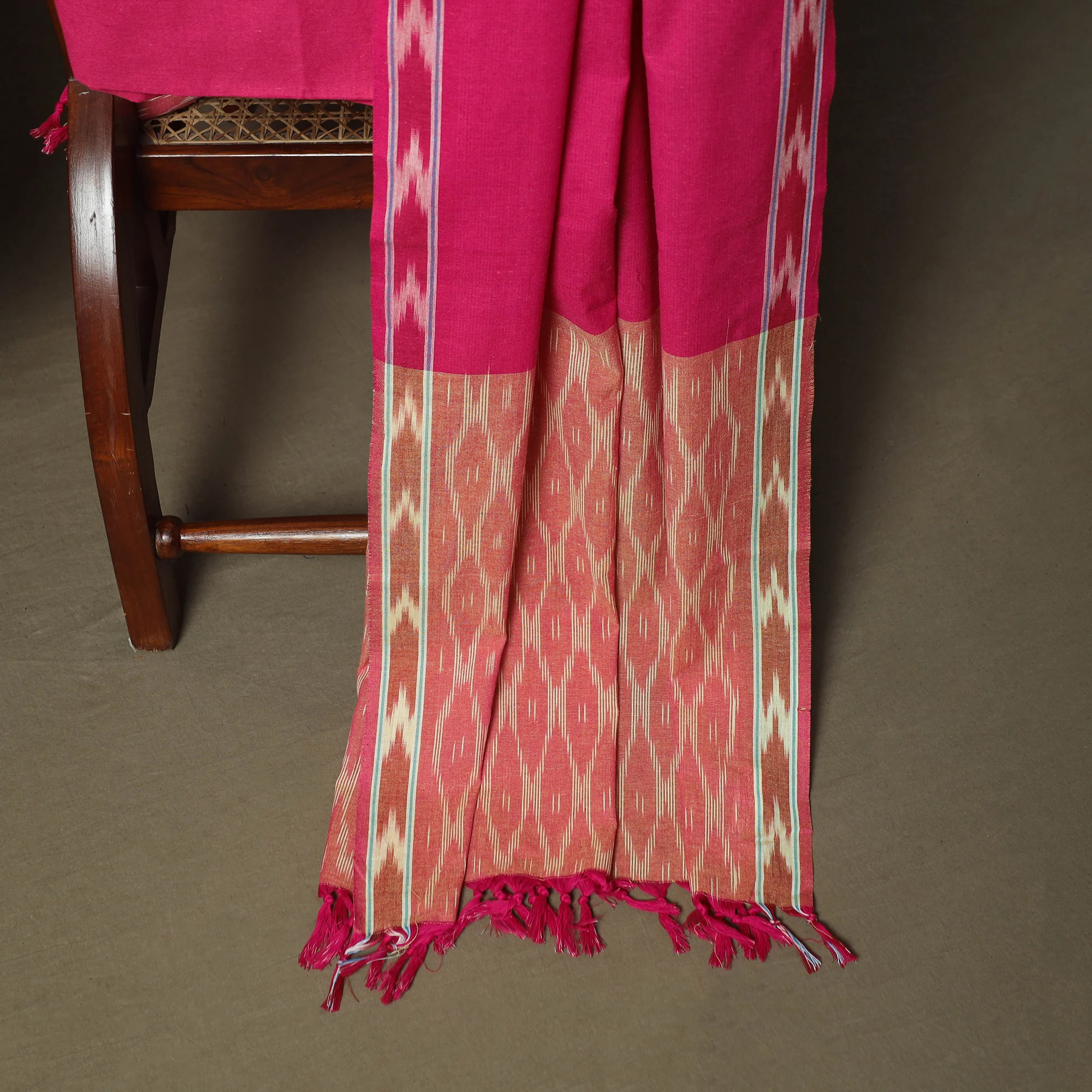 Peach - Pochampally Ikat Weave 3pc Cotton Unstitched Dress Material Suit Set 48 - Image 4